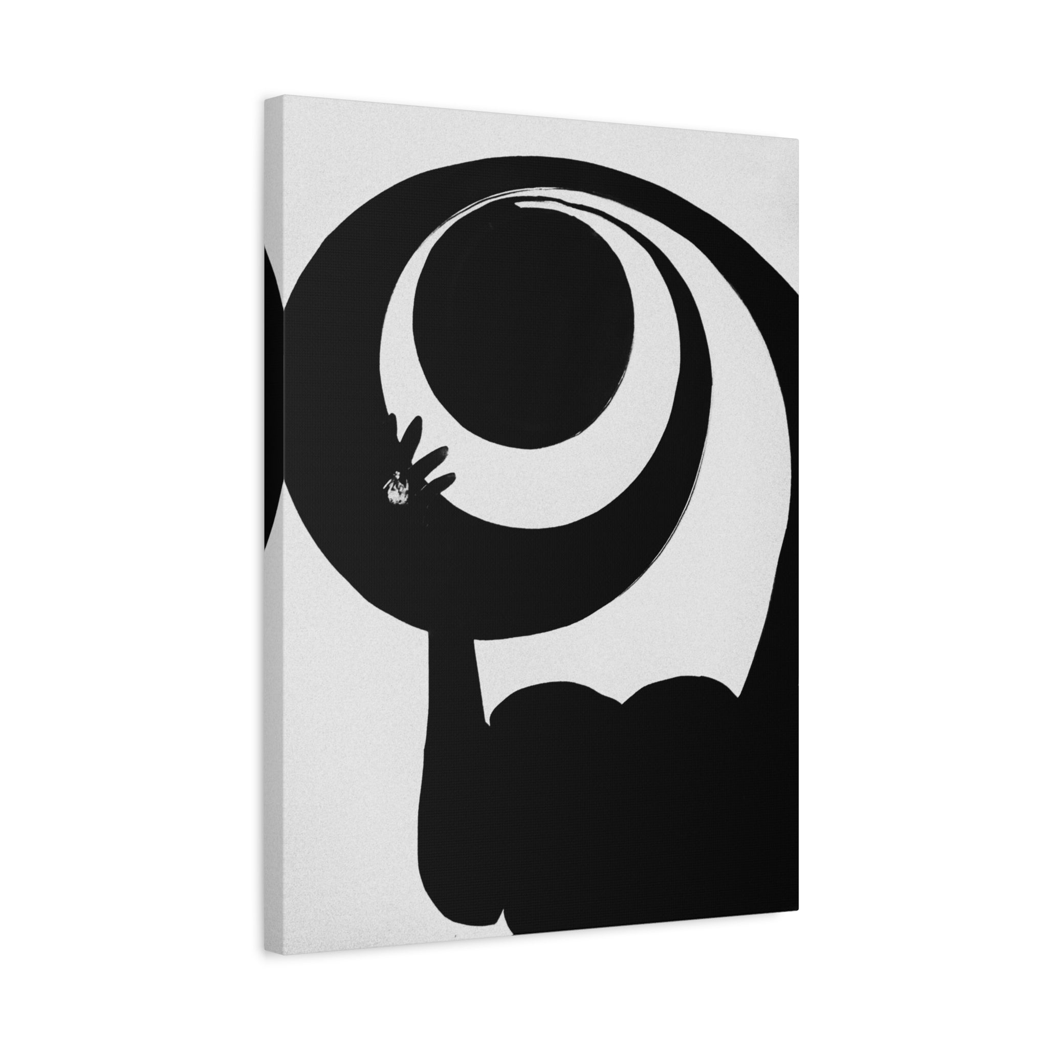 Abstract Black & White Canvas Art — Minimalist Spiral Silhouette