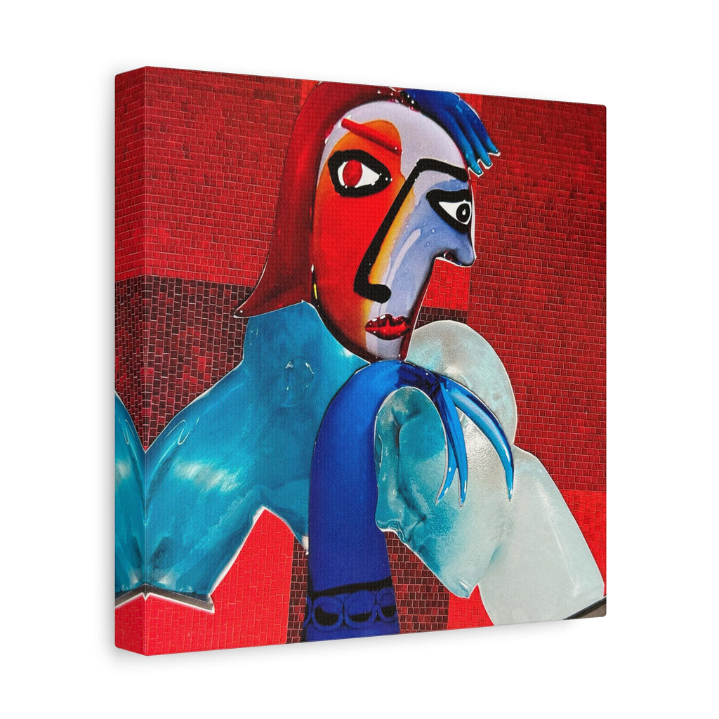 Abstract Colorful Figurative Canvas Print – Modern Red & Blue Wall Art