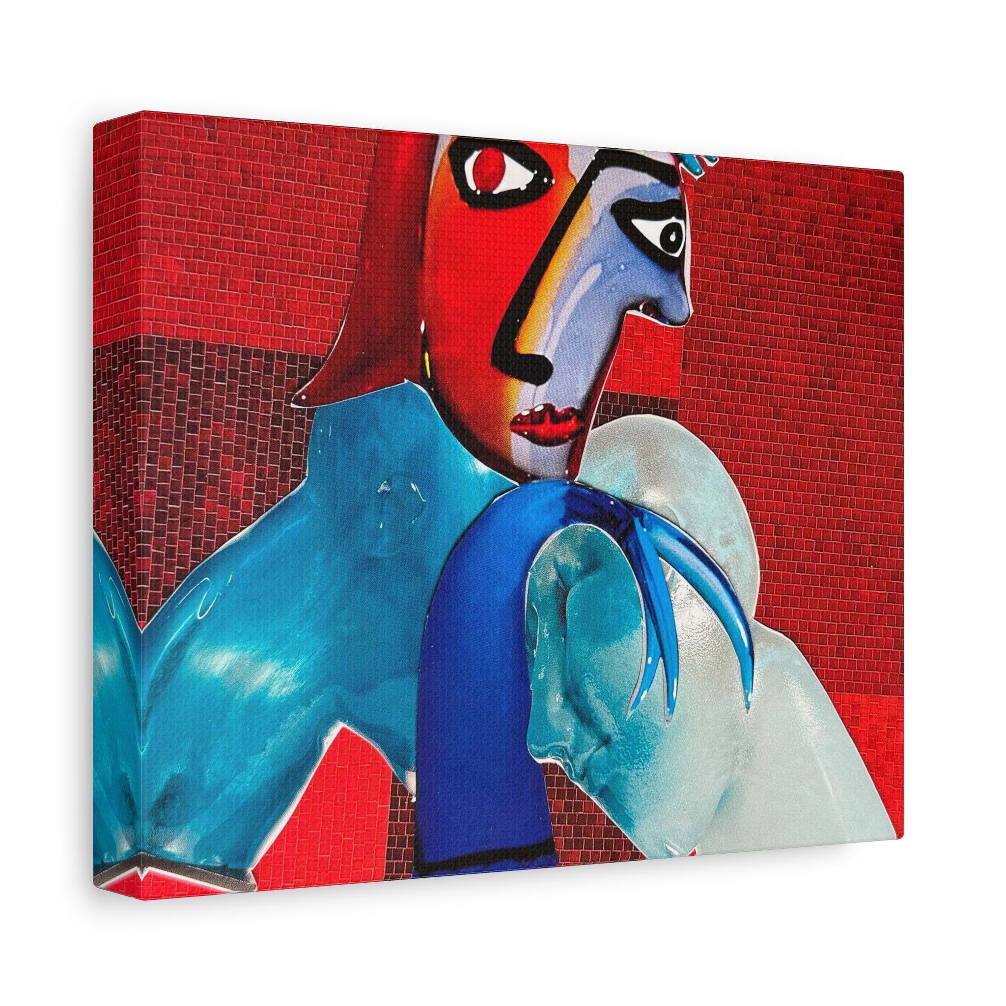 Abstract Colorful Figurative Canvas Print – Modern Red & Blue Wall Art