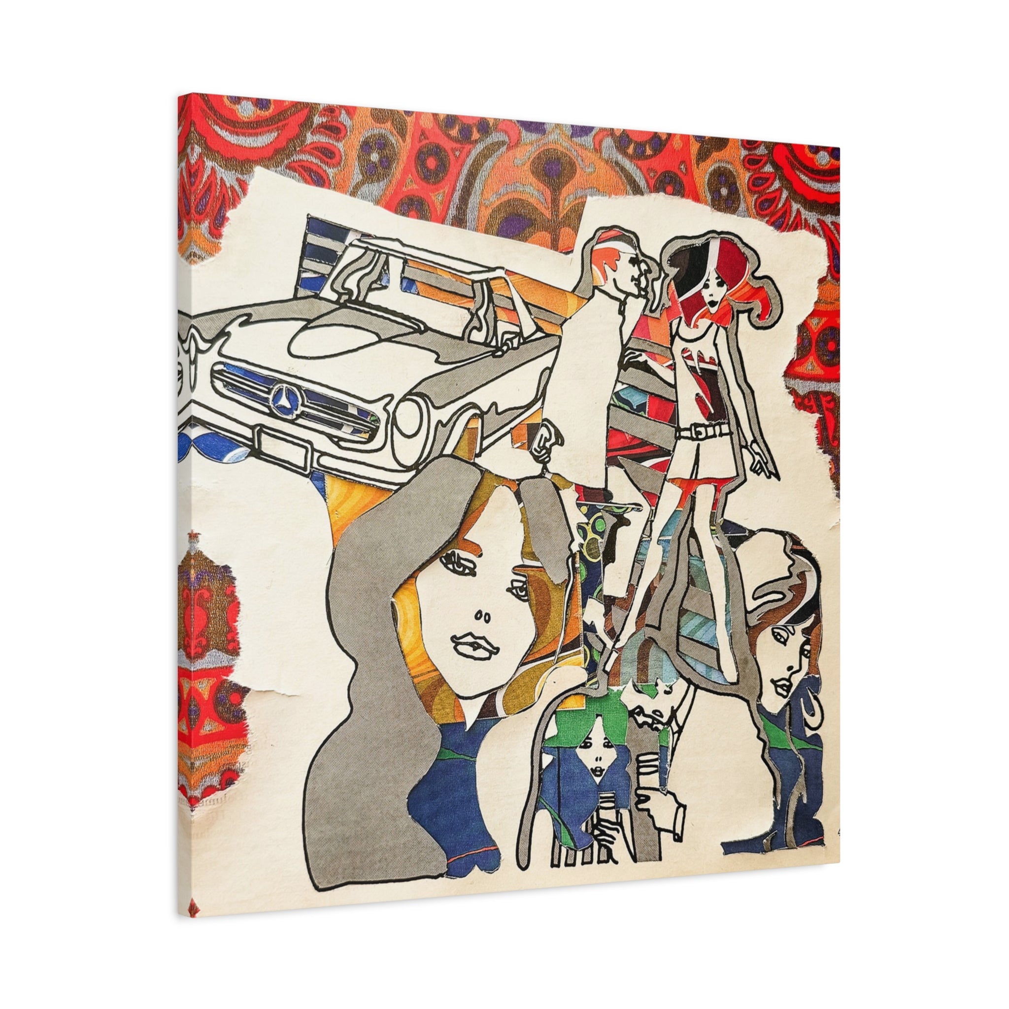 Retro Pop Art Canvas Print — 1960s Mod Girls & Classic Car Wall Art