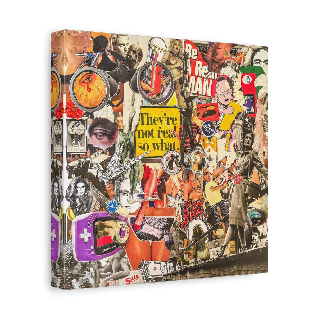 Surreal Collage Matte Canvas Print — "They're Not Real, So What" Stretched Wall Art