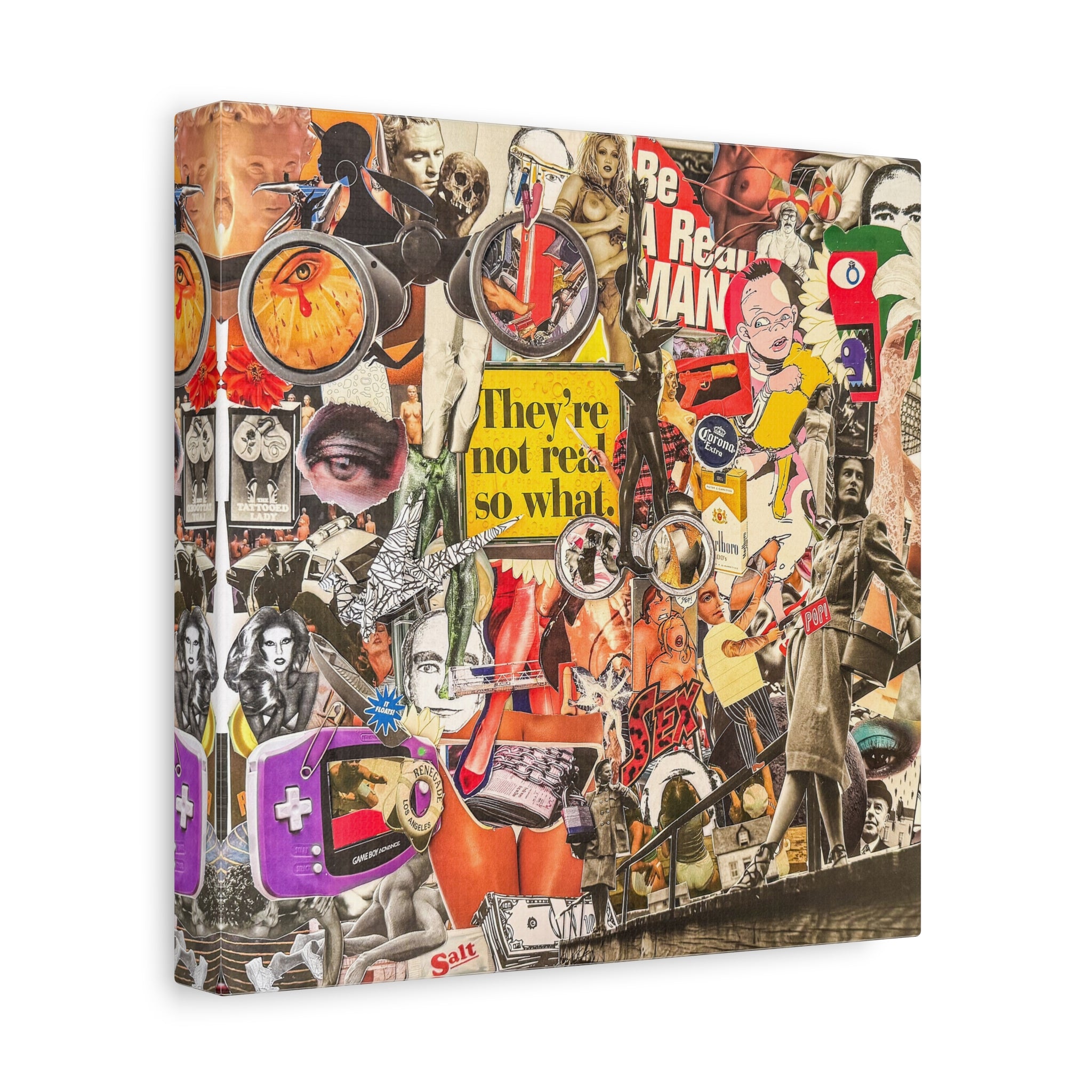 Surreal Collage Matte Canvas Print — "They're Not Real, So What" Stretched Wall Art