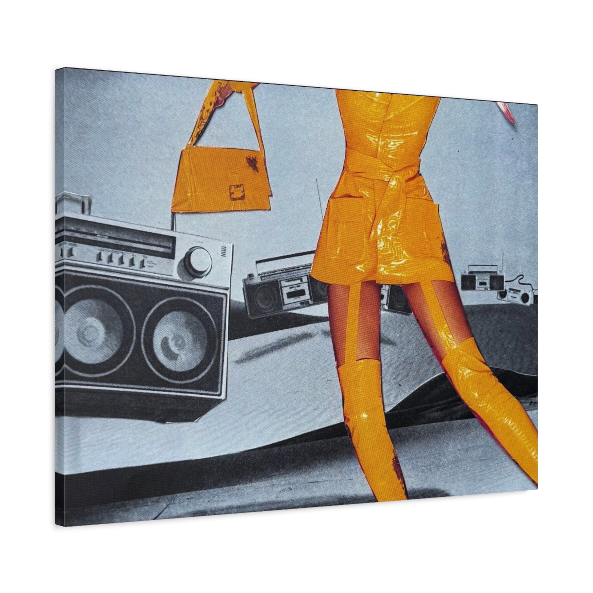 Retro Pop Art Canvas Print — 1960s Mod Fashion with Boombox