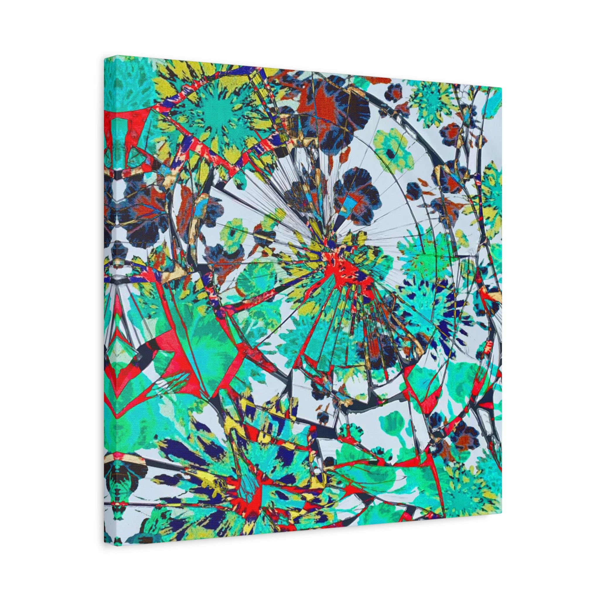 Abstract Floral Burst Matte Canvas Wall Art — Teal Red Stretched Canvas