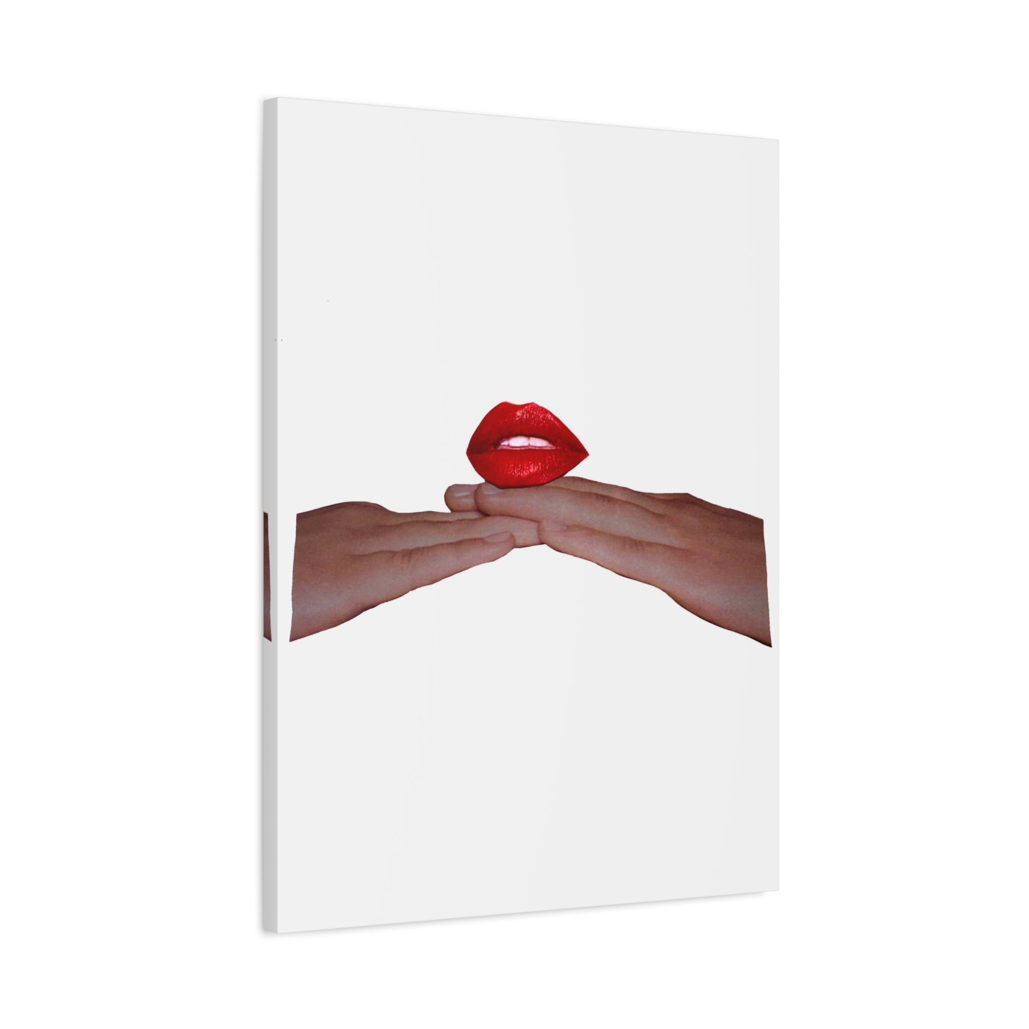 Red Lips Canvas Art — Minimalist Hands & Lips Wall Decor