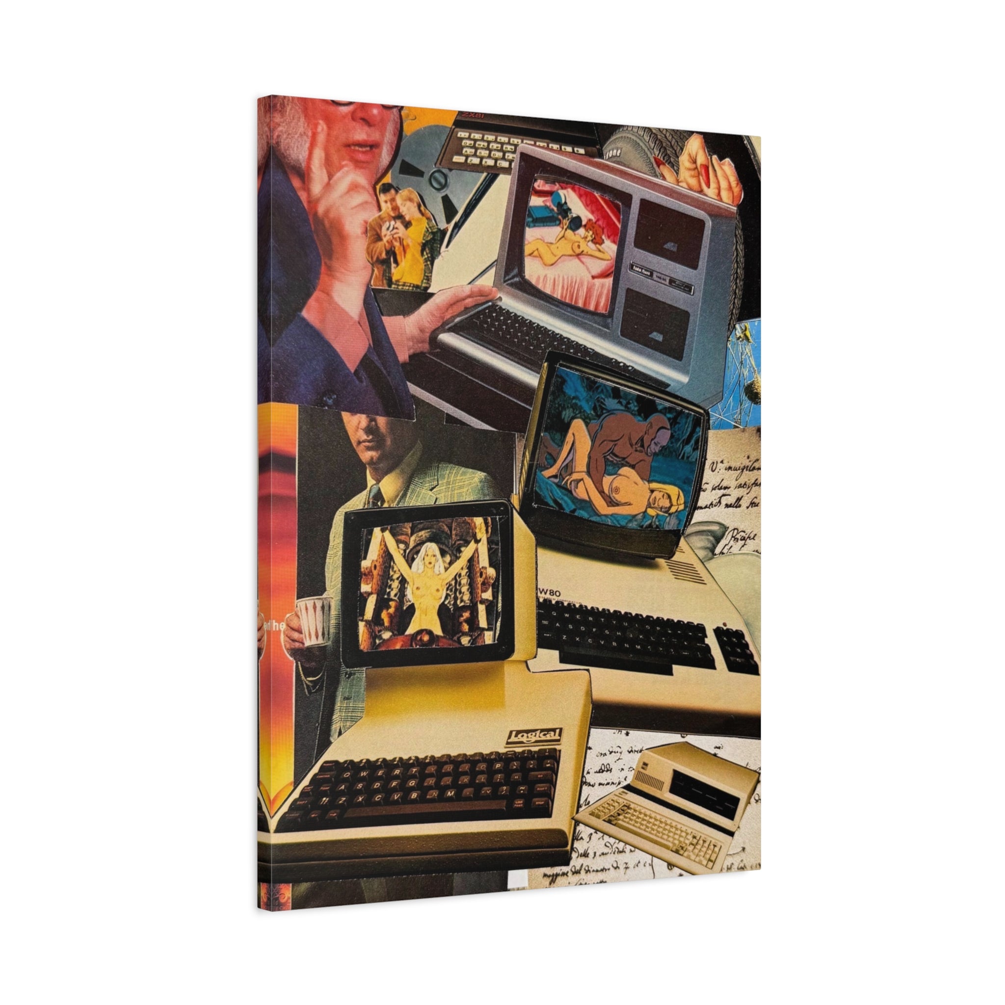 Retro Computer Collage Matte Canvas Print — Vintage Tech Art