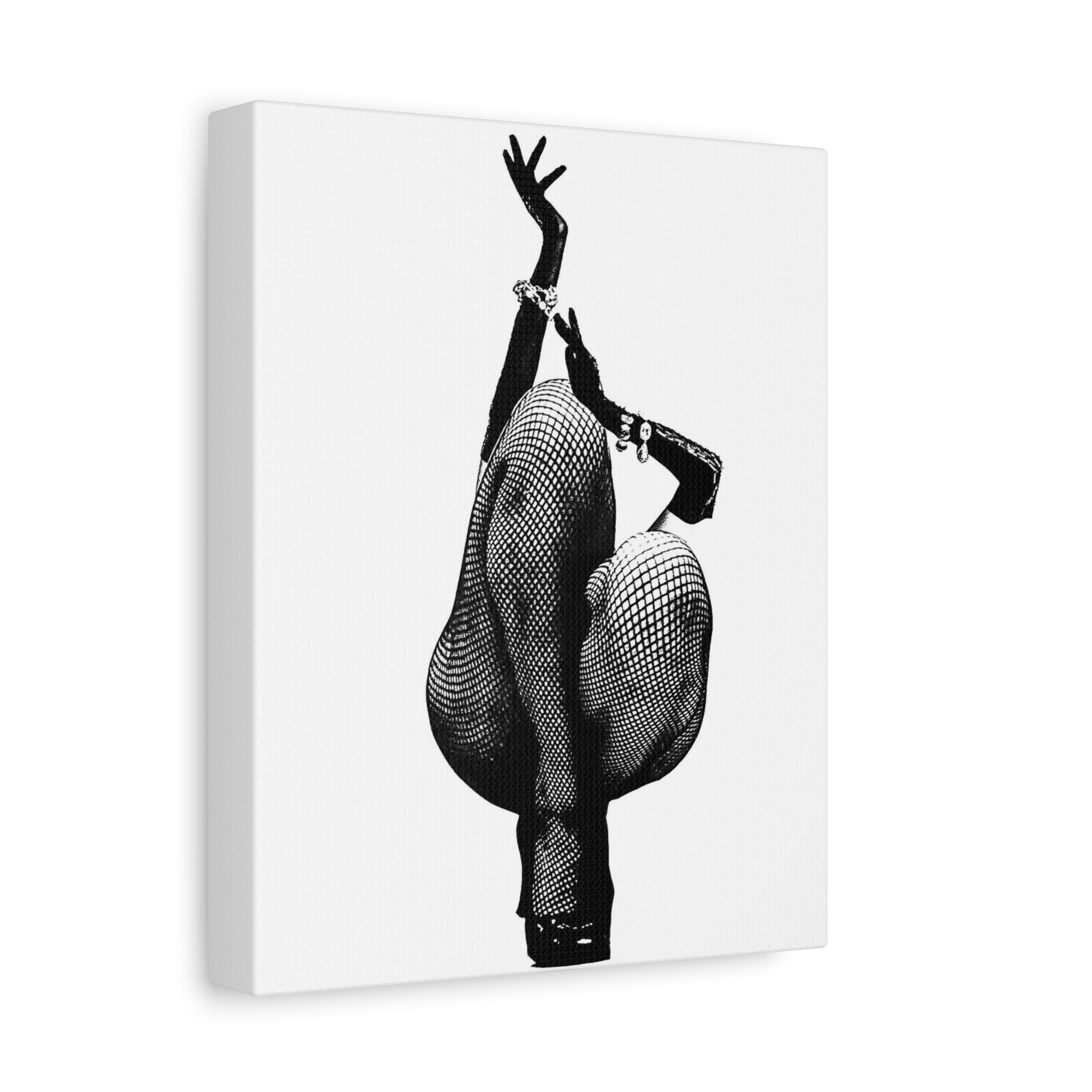 Black & White Fishnet Pose Matte Canvas Wall Art — Modern Erotic Figure Print