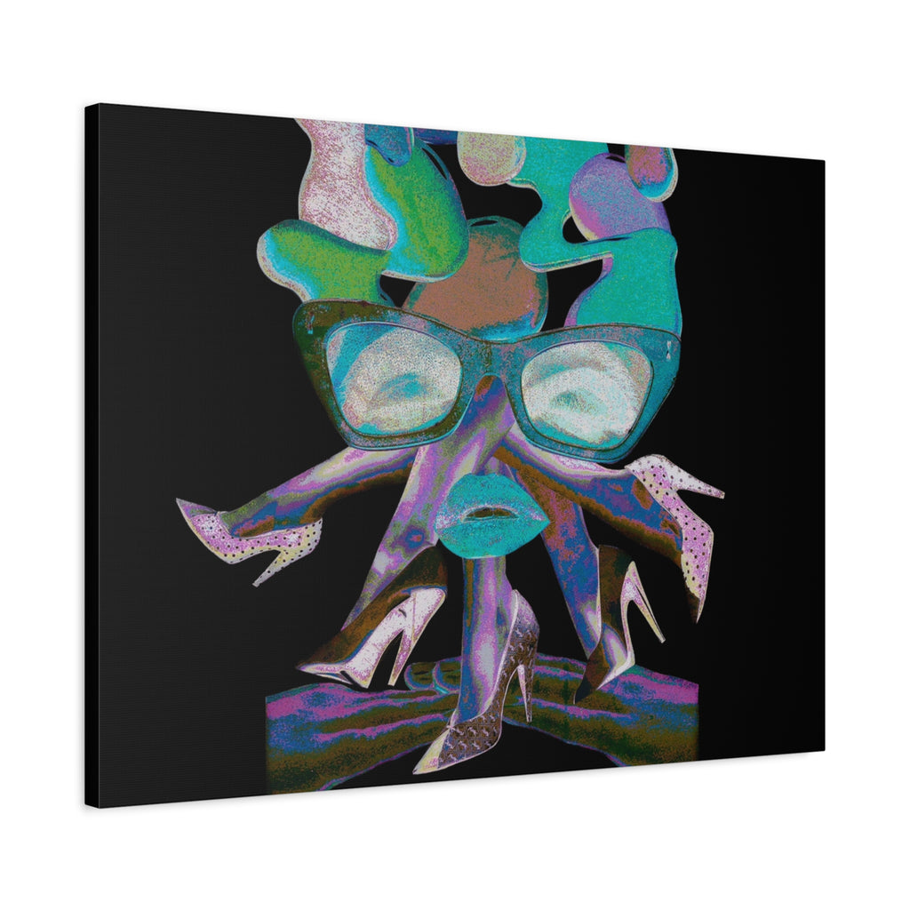 Abstract Femme Canvas Art — Colorful Retro Face with Glasses