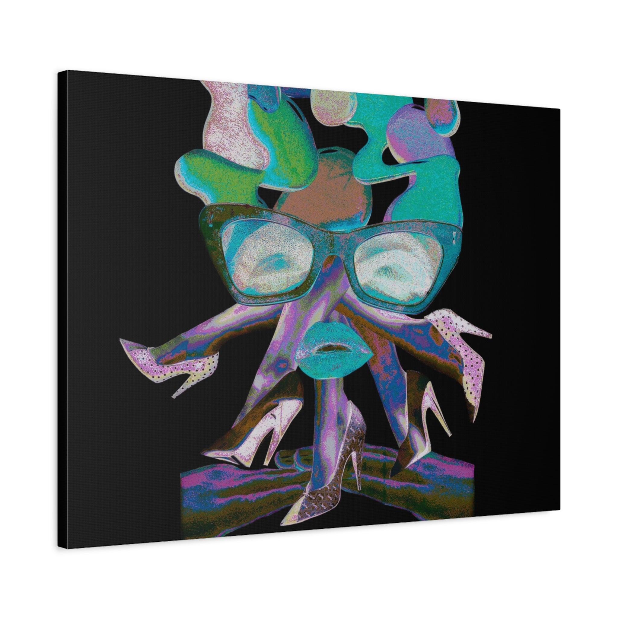 Abstract Femme Canvas Art — Colorful Retro Face with Glasses
