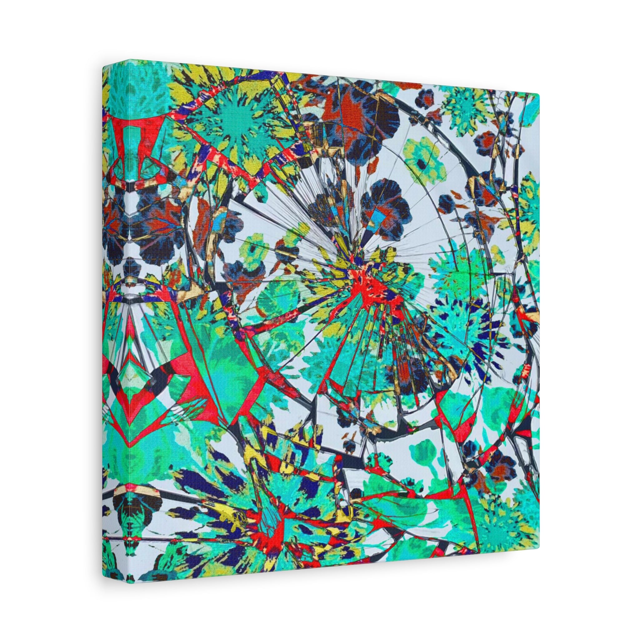 Abstract Floral Burst Matte Canvas Wall Art — Teal Red Stretched Canvas