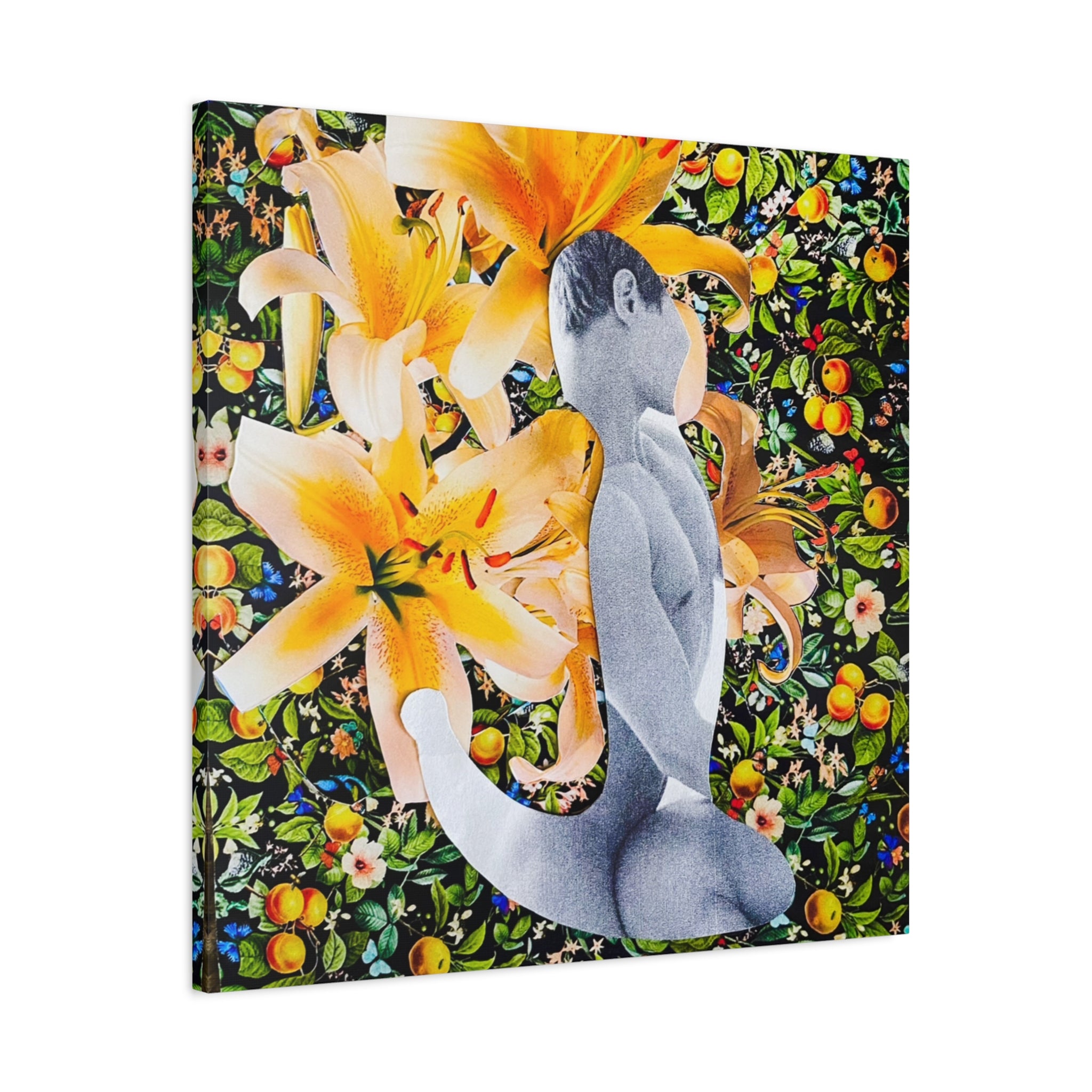 Floral Figurative Matte Canvas Print — Yellow Lily Surreal Art Stretched