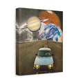Surreal Road Trip Space Canvas — Van, Planets & Moon Wall Art