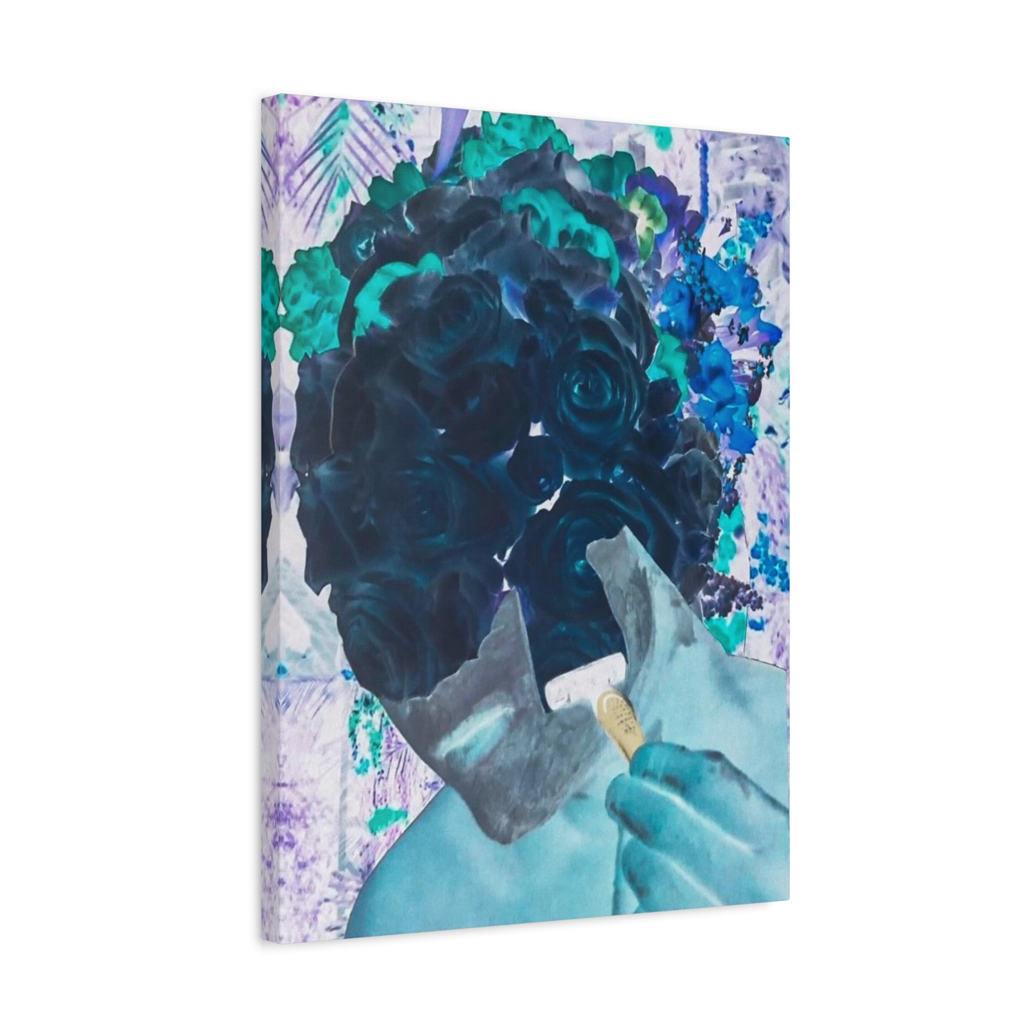Abstract Floral Canvas Print — Surreal Rose Head Art on Stretched Matte Canvas