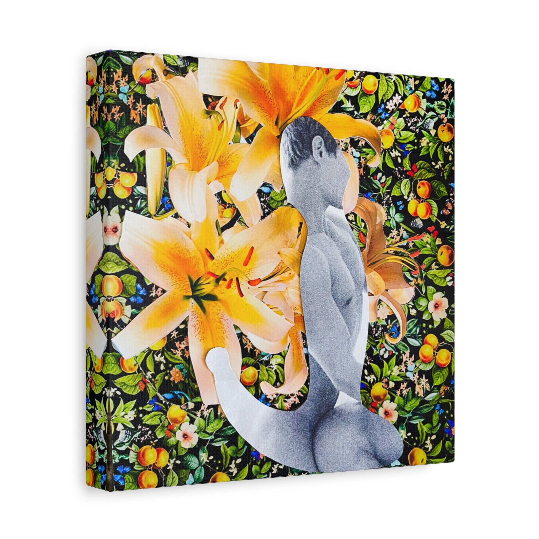 Floral Figurative Matte Canvas Print — Yellow Lily Surreal Art Stretched
