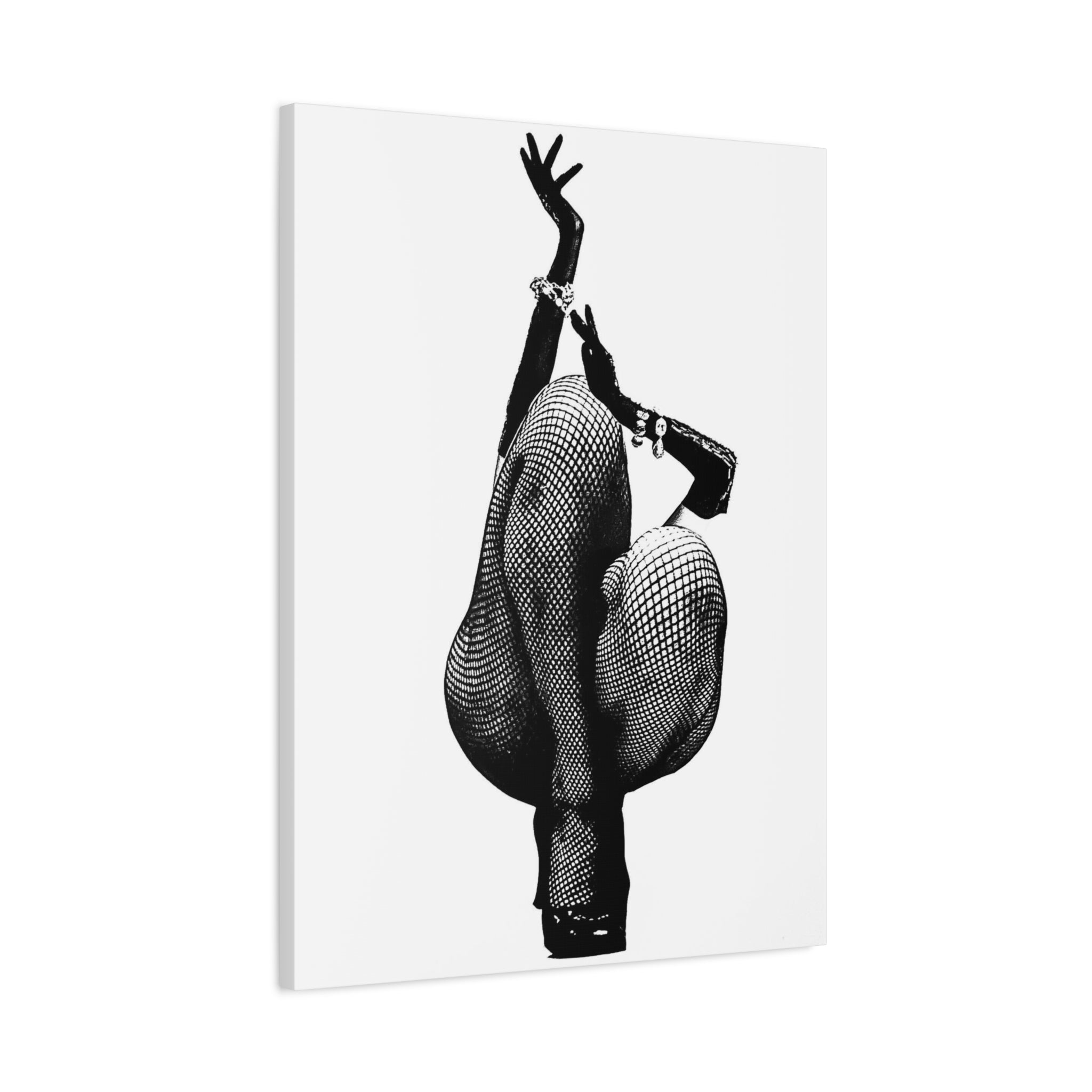 Black & White Fishnet Pose Matte Canvas Wall Art — Modern Erotic Figure Print