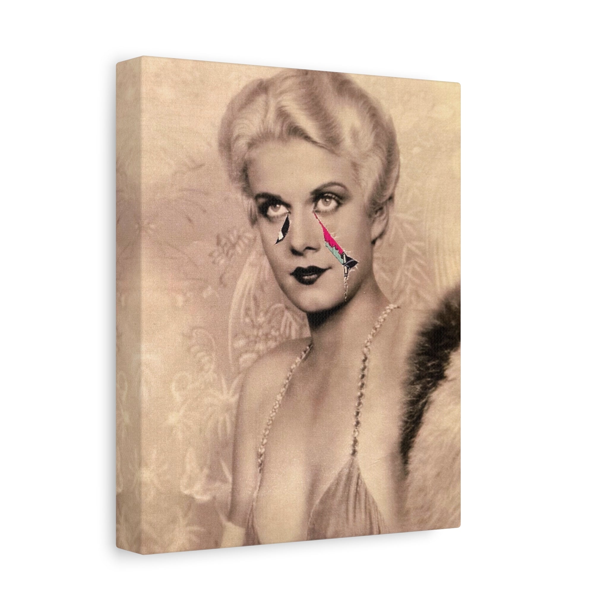 Vintage Portrait Canvas Print — Retro Glam Woman with Color Splash Tears