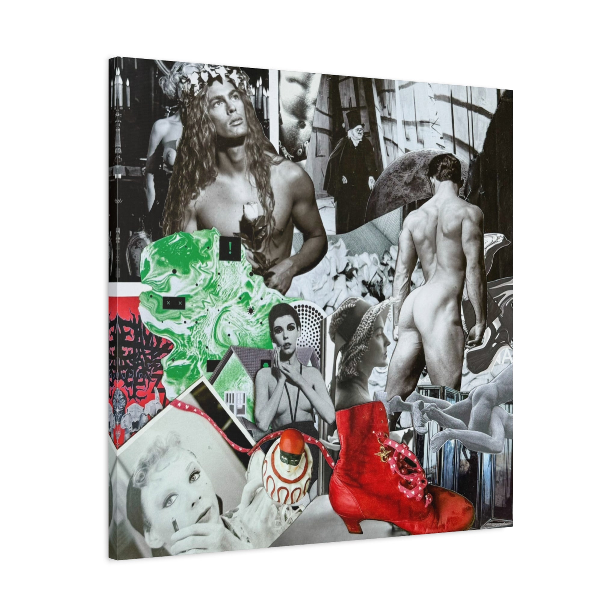 Retro Pop Collage Canvas Wall Art — Vintage Icons & Red Boot Print