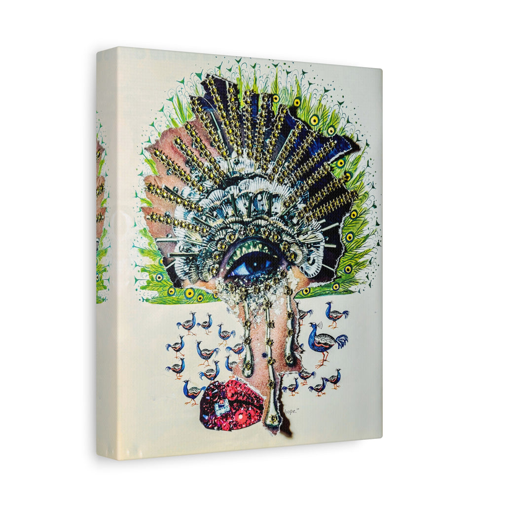 Surreal Peacock Eye Canvas Art — Decorative Stretched Matte Wall Print