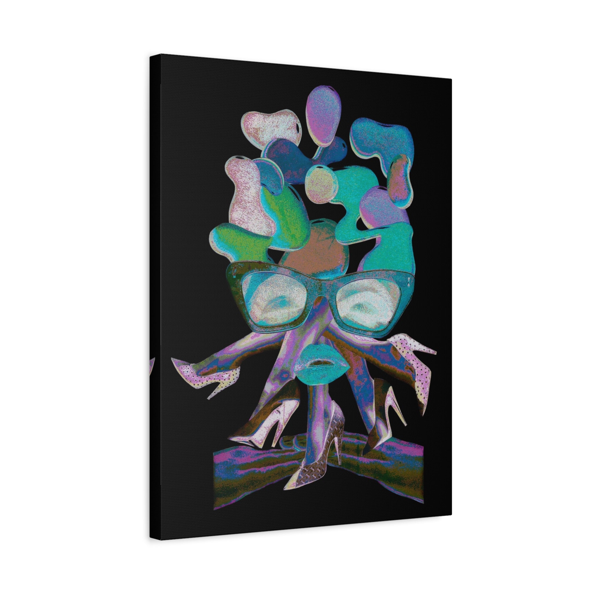 Abstract Femme Canvas Art — Colorful Retro Face with Glasses