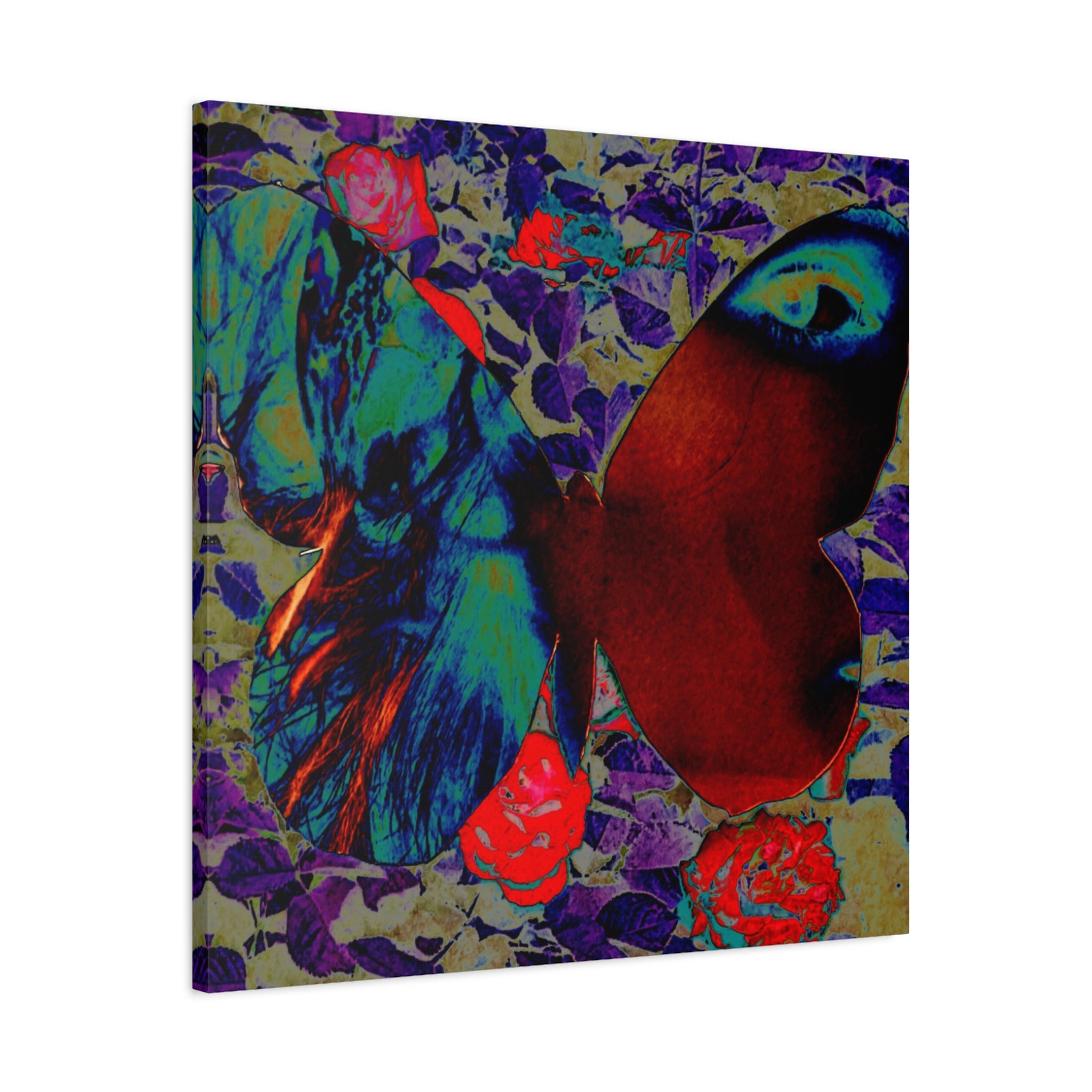 Surreal Butterfly Eye Matte Canvas Wall Art — Vibrant Pop-Art Floral Print