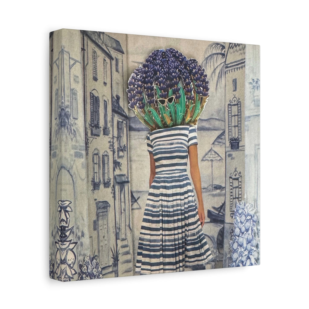 Botanical Head Woman Canvas Print — Vintage Street Scene Wall Art