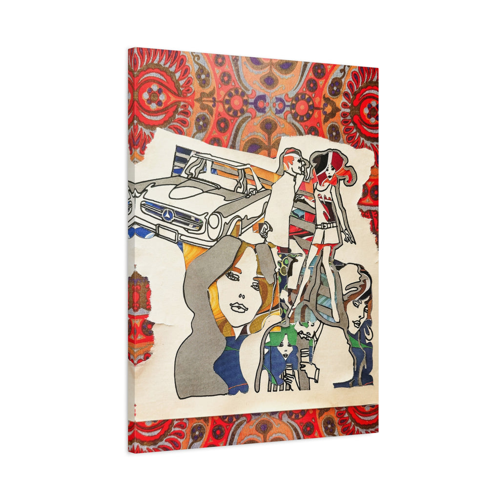 Retro Pop Art Canvas Print — 1960s Mod Girls & Classic Car Wall Art