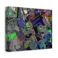 Abstract Collage Matte Canvas Print — Neon Newspaper Mixed-Media Art (Stretched 1.25")
