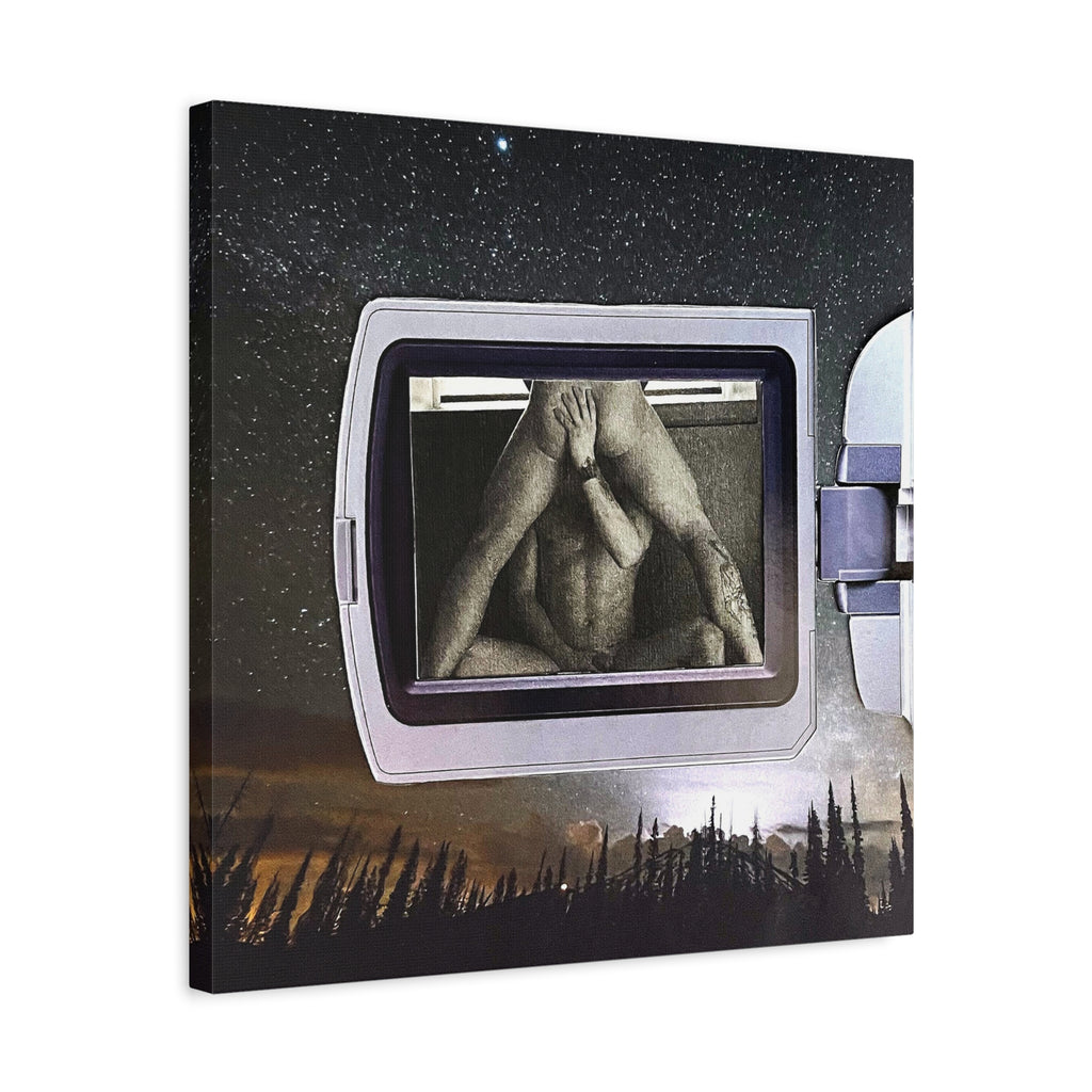 Surreal Window Reflection Matte Canvas Wall Art — Figure in Frame Landscape