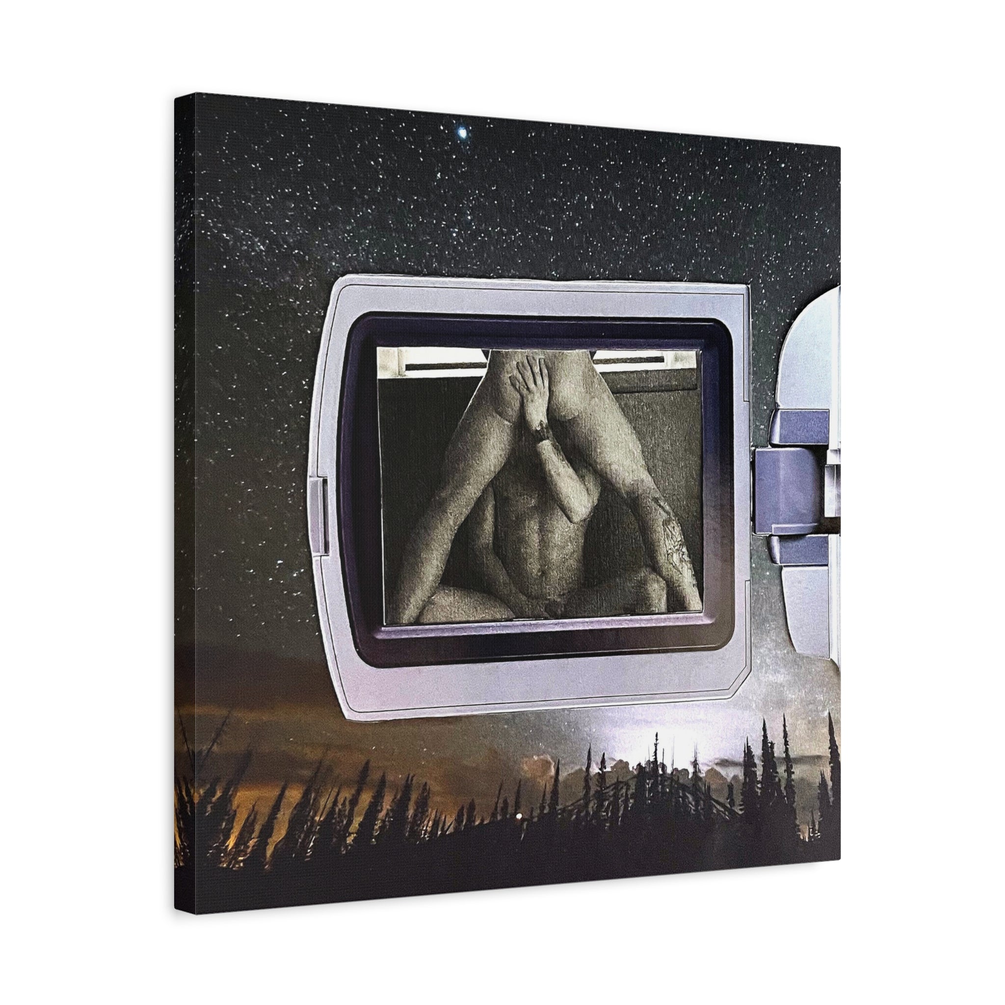 Surreal Window Reflection Matte Canvas Wall Art — Figure in Frame Landscape