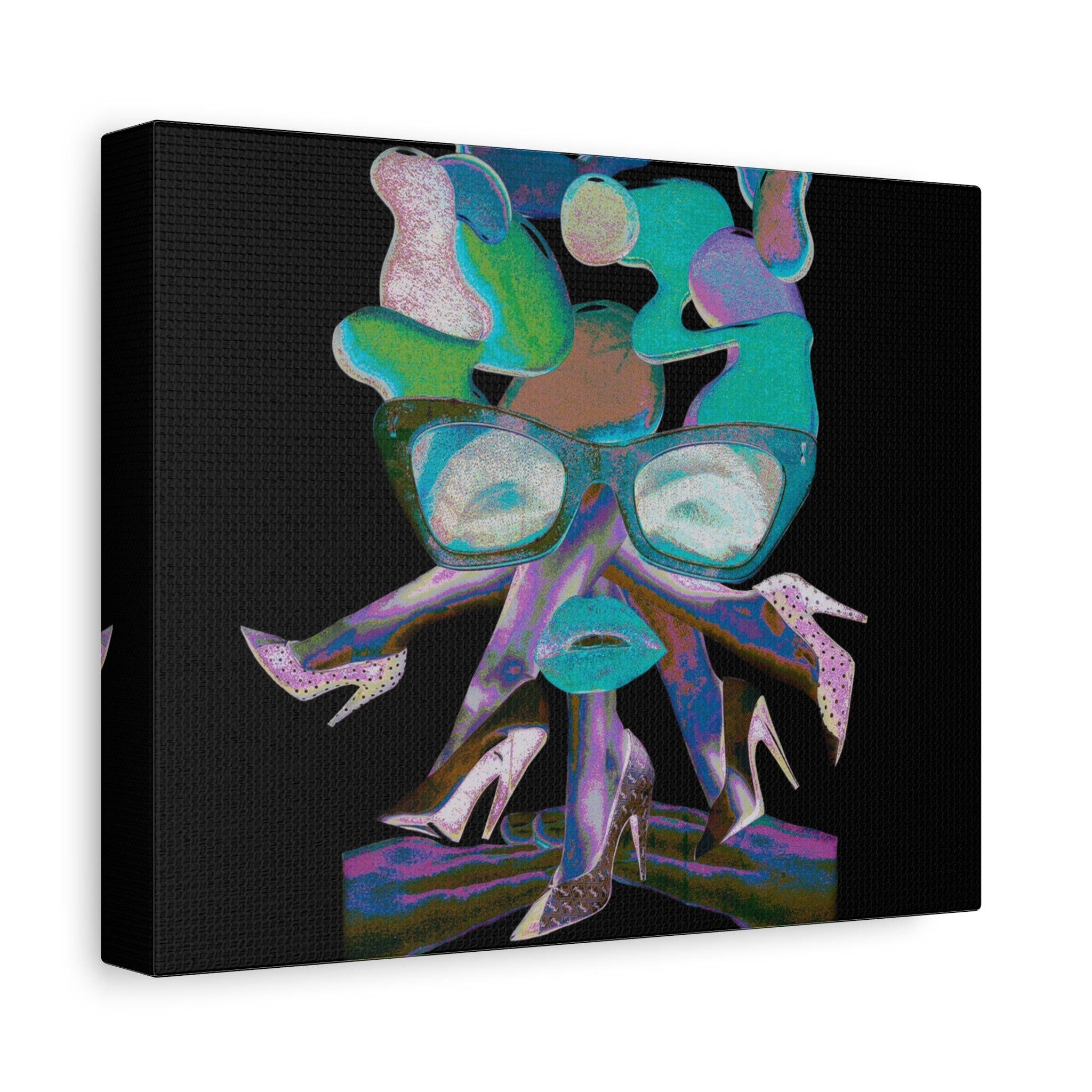 Abstract Femme Canvas Art — Colorful Retro Face with Glasses
