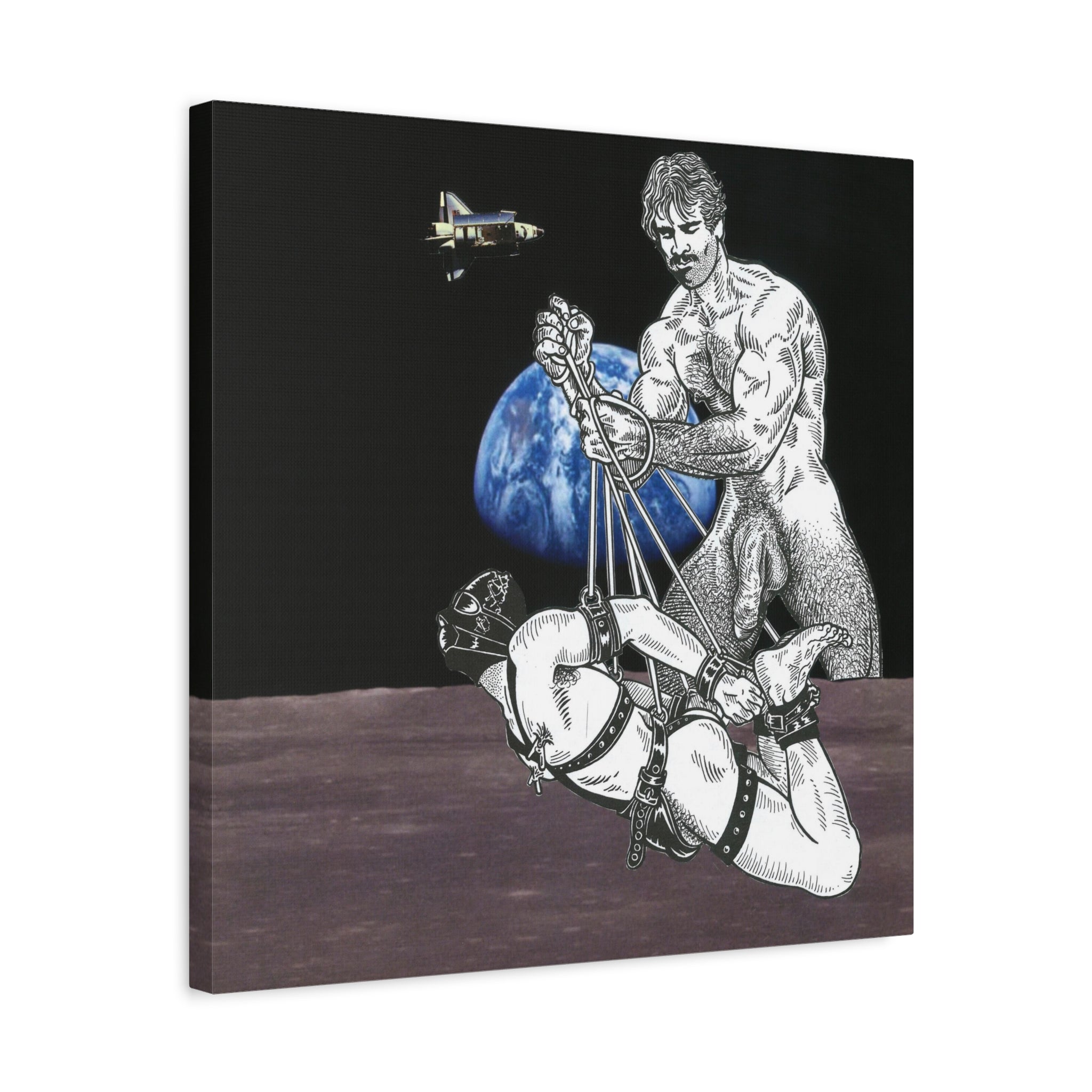 Erotic Bondage Space Art Canvas — Vintage Leather BDSM Illustration