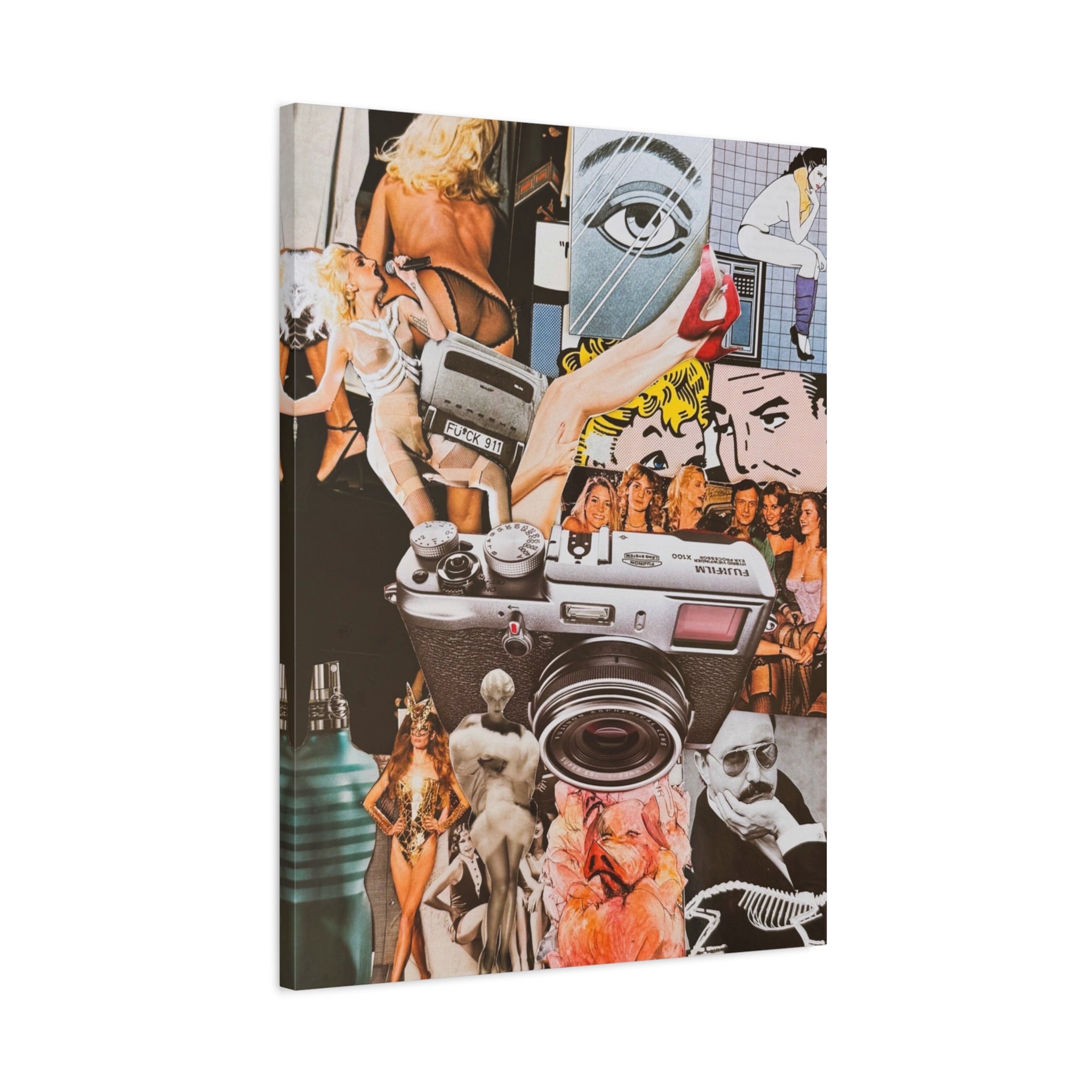 Vintage Camera Collage Matte Canvas Print — Retro Pop Art Wall Decor