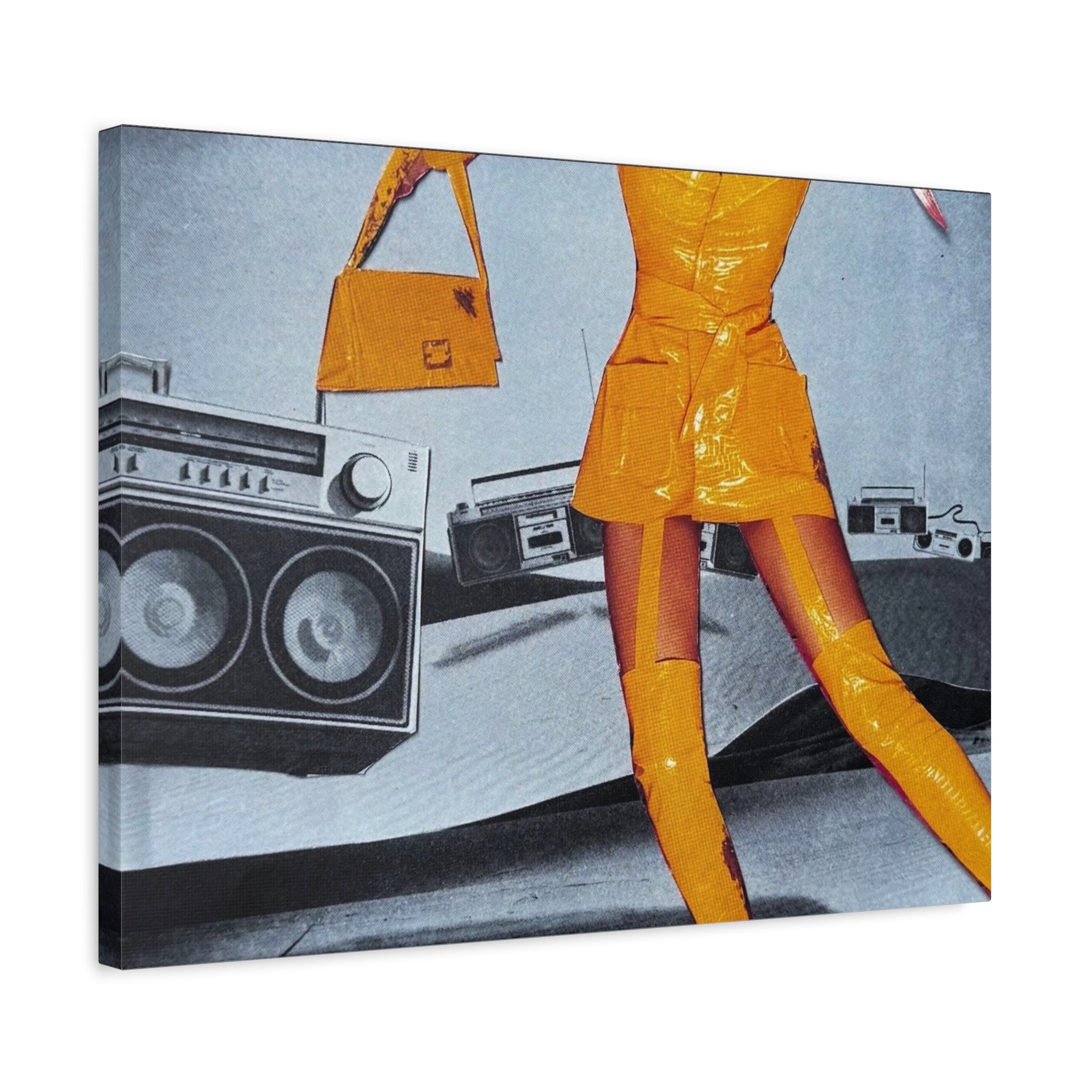 Retro Pop Art Canvas Print — 1960s Mod Fashion with Boombox