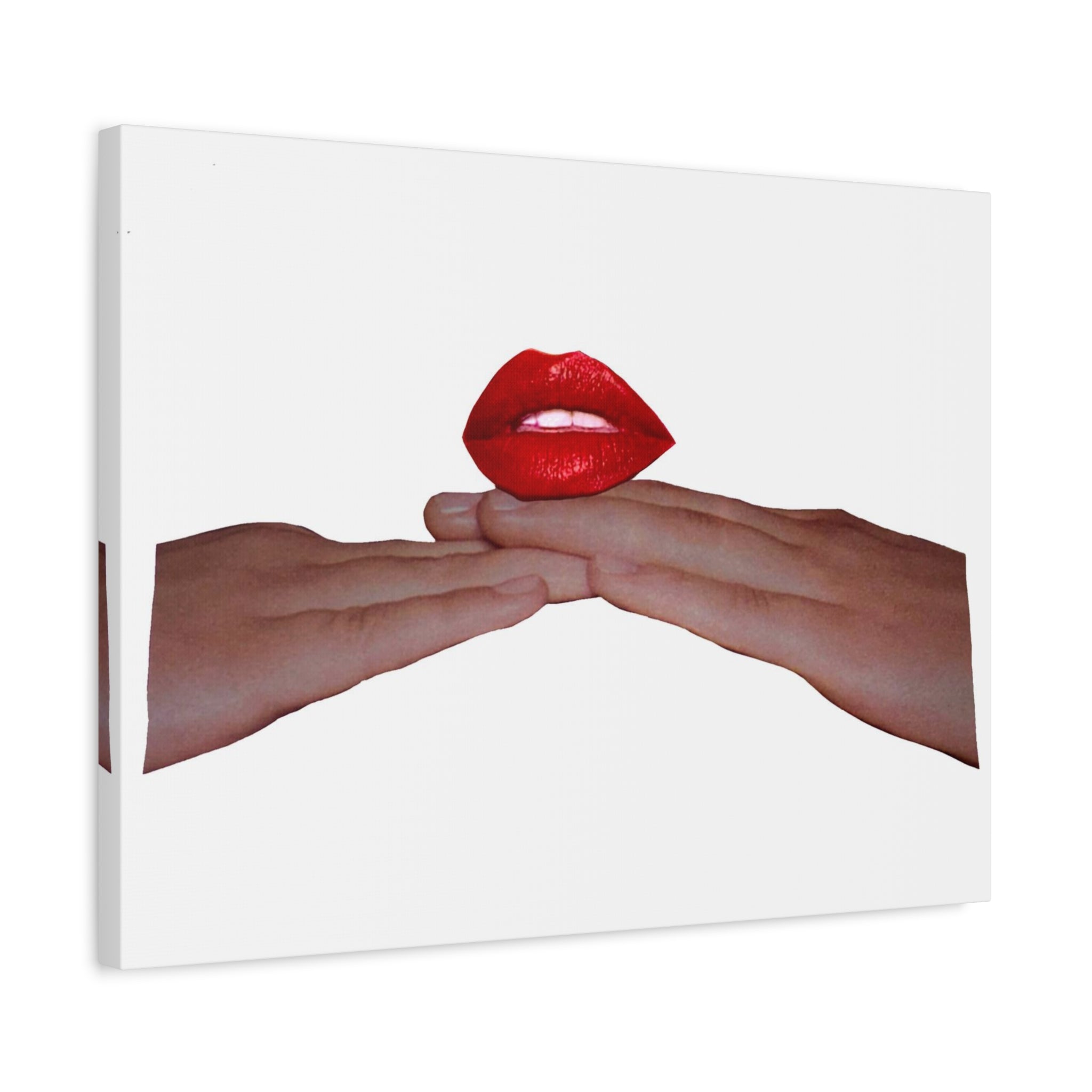 Red Lips Canvas Art — Minimalist Hands & Lips Wall Decor