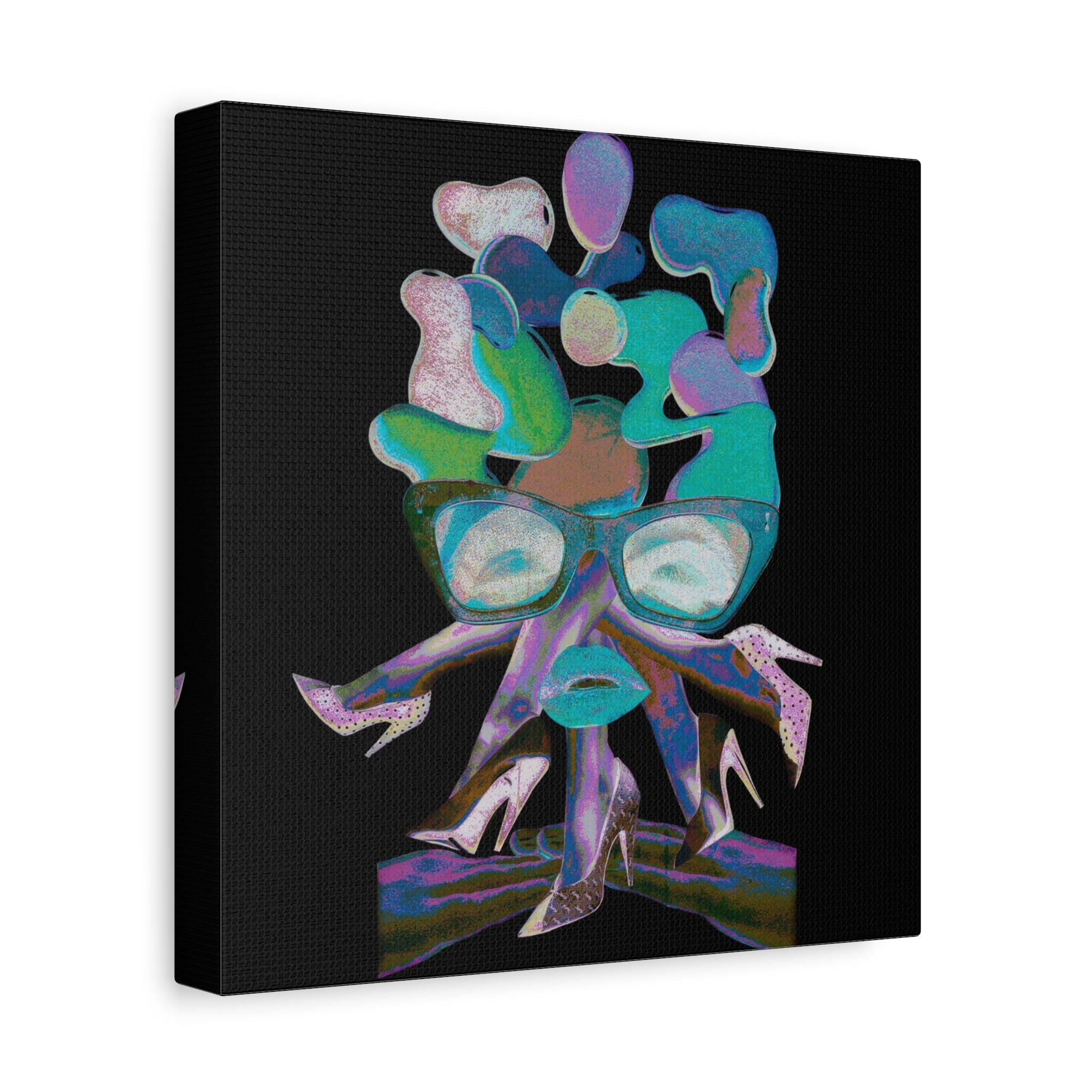 Abstract Femme Canvas Art — Colorful Retro Face with Glasses