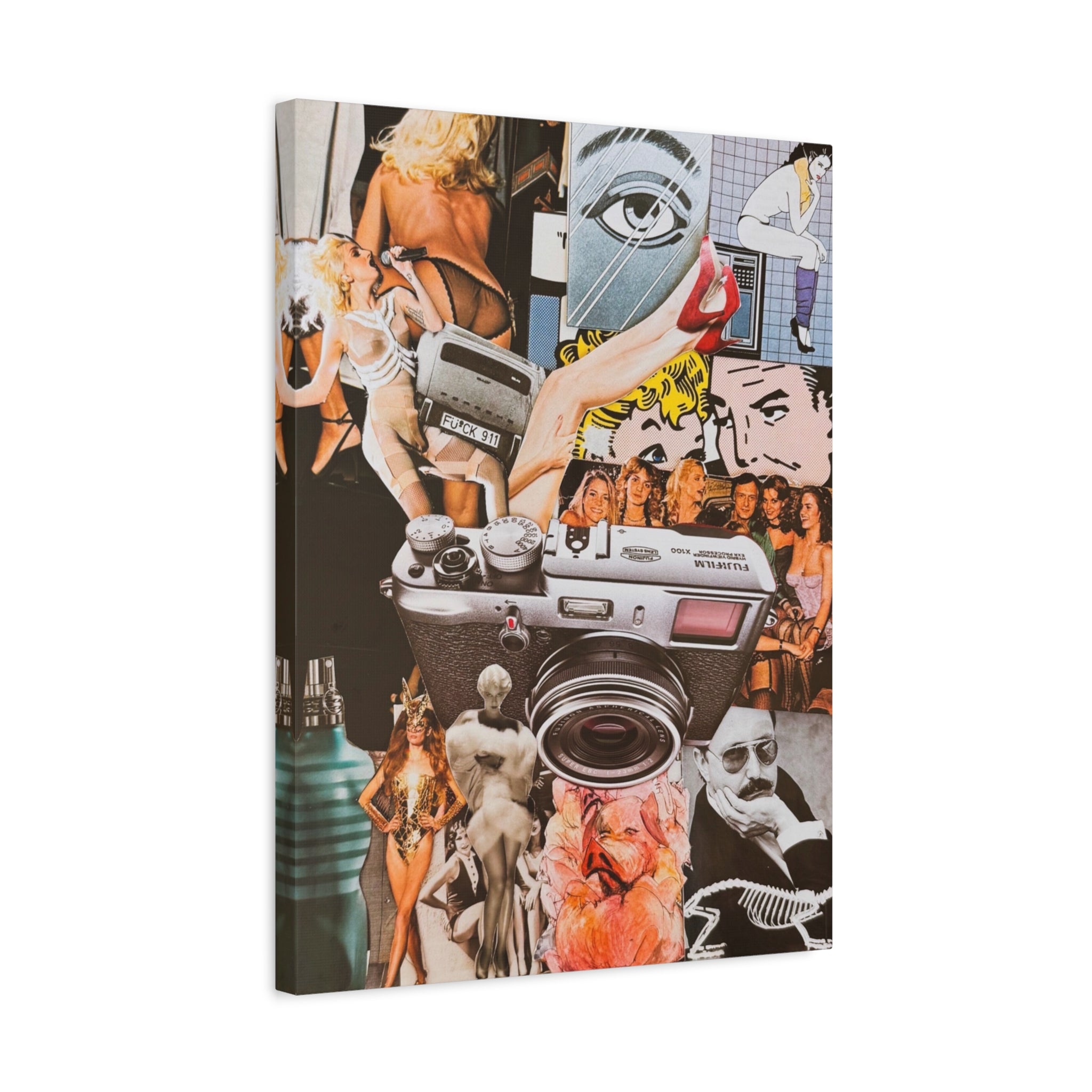 Vintage Camera Collage Matte Canvas Print — Retro Pop Art Wall Decor
