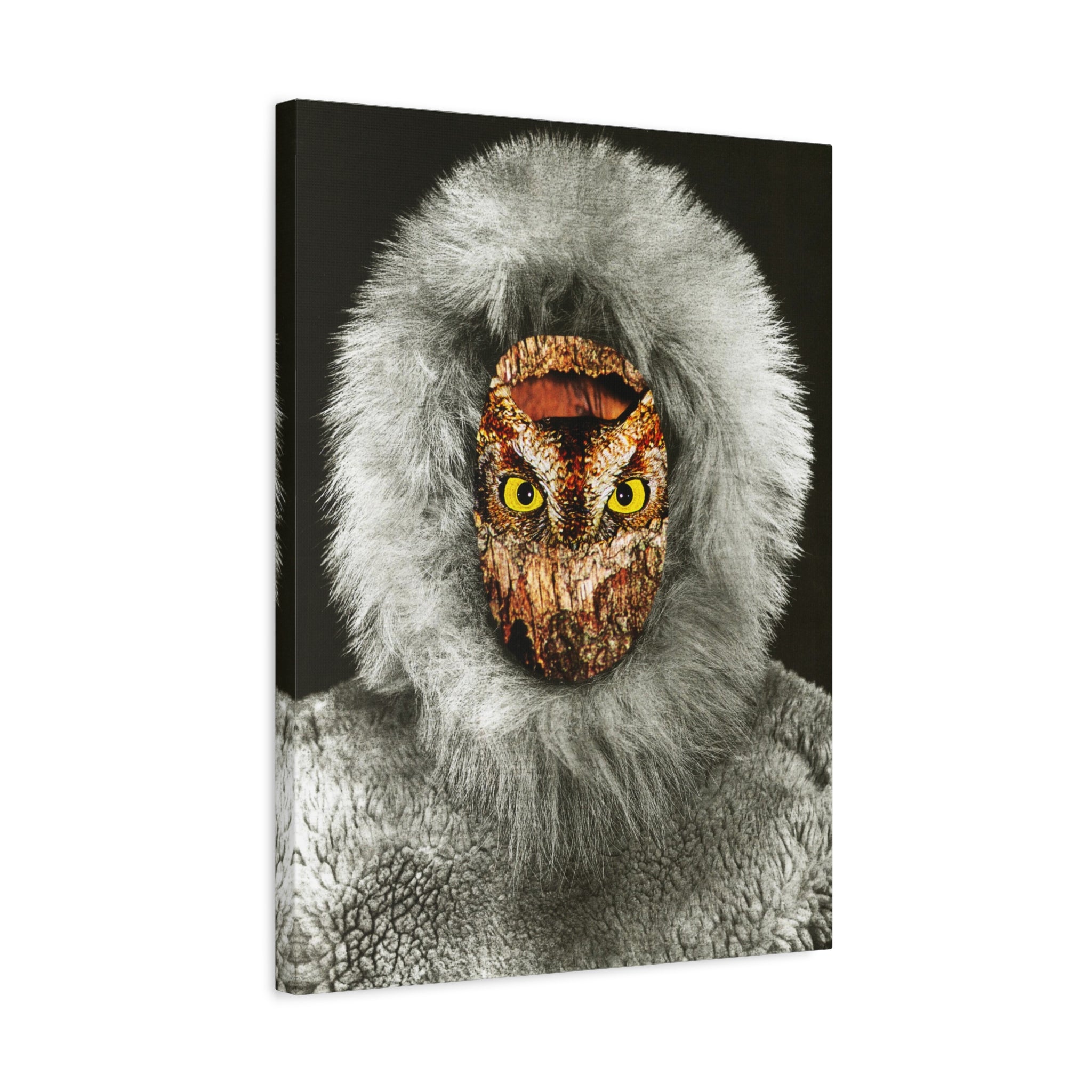 Owl-Faced Fur Parka Matte Canvas Print