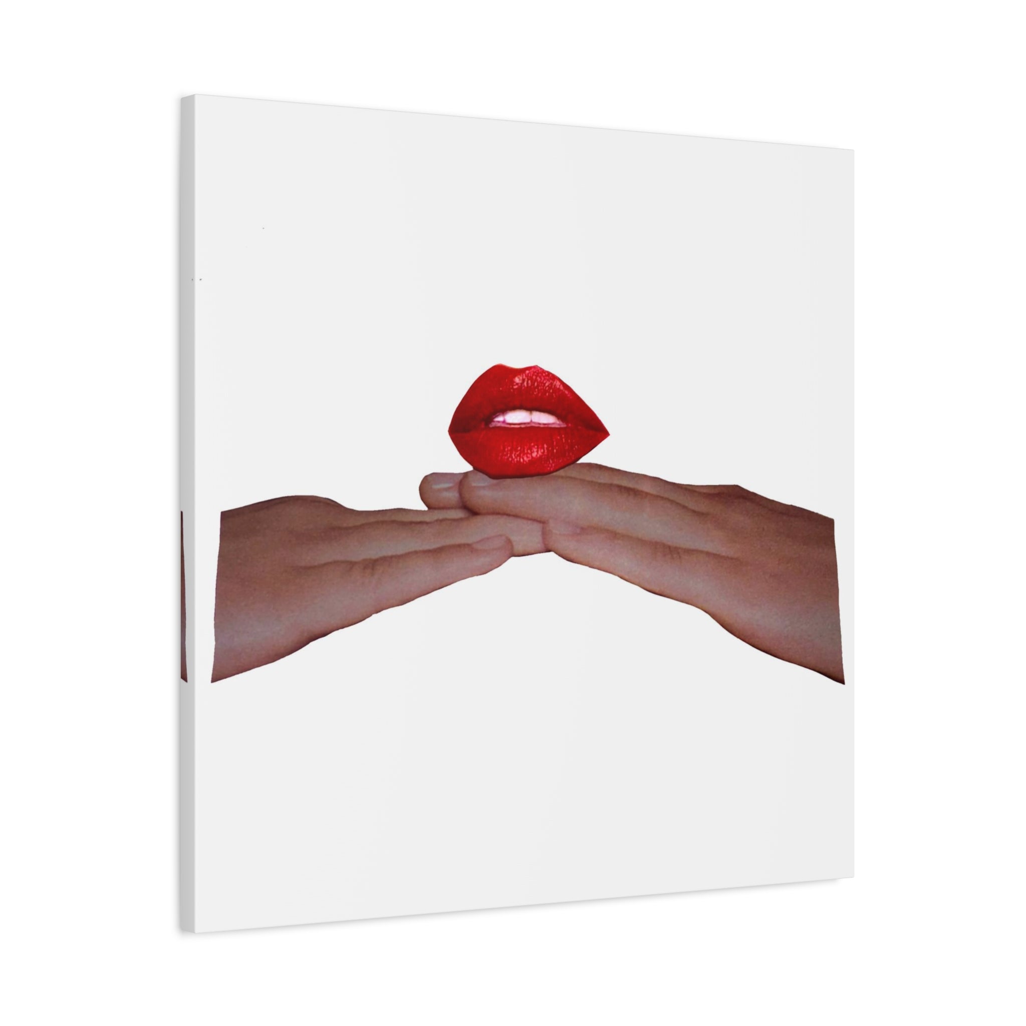 Red Lips Canvas Art — Minimalist Hands & Lips Wall Decor