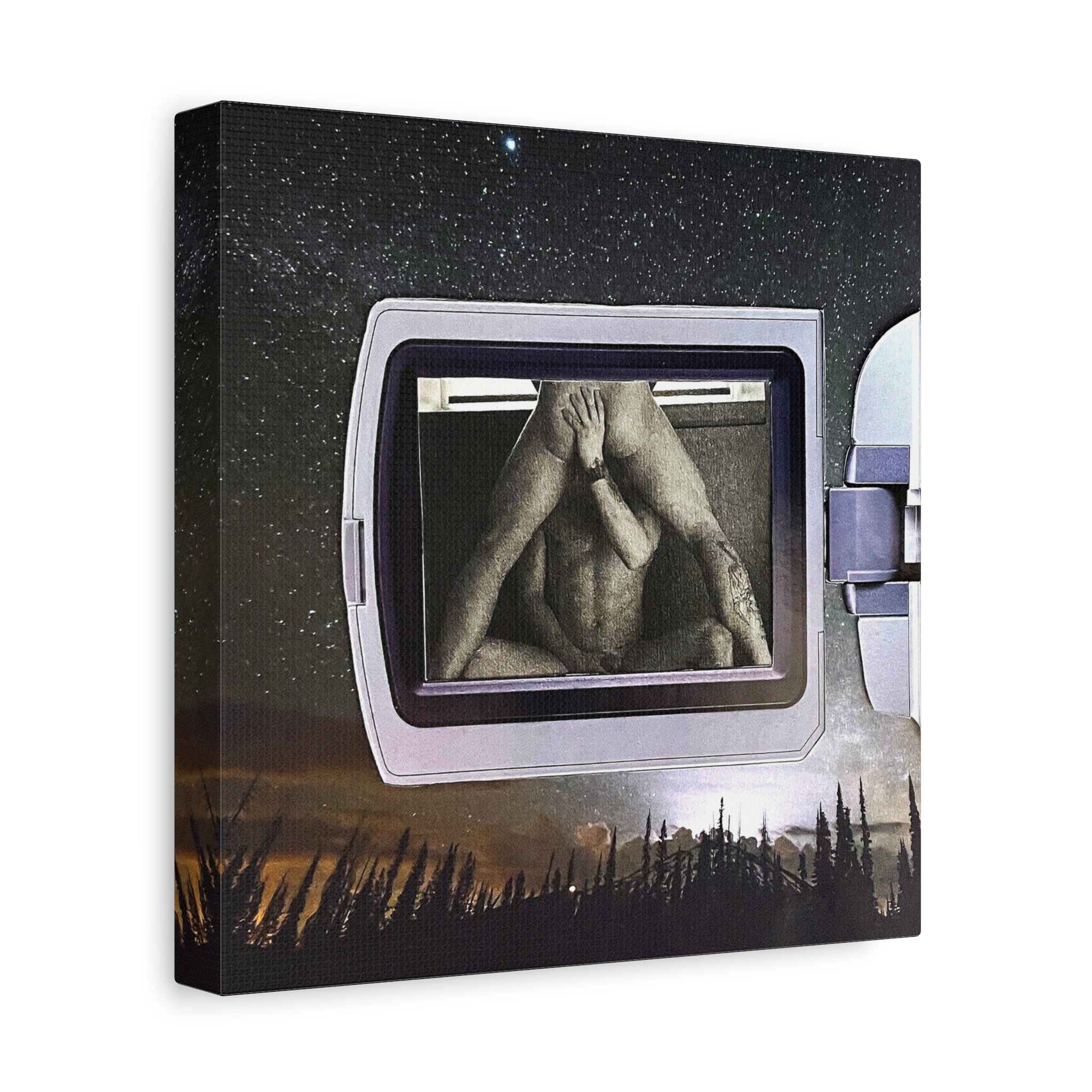 Surreal Window Reflection Matte Canvas Wall Art — Figure in Frame Landscape