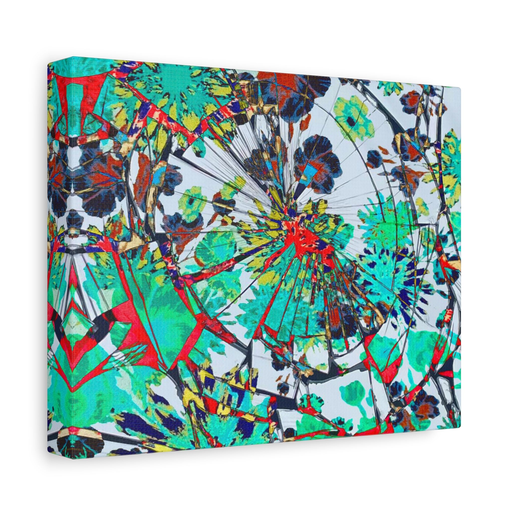 Abstract Floral Burst Matte Canvas Wall Art — Teal Red Stretched Canvas