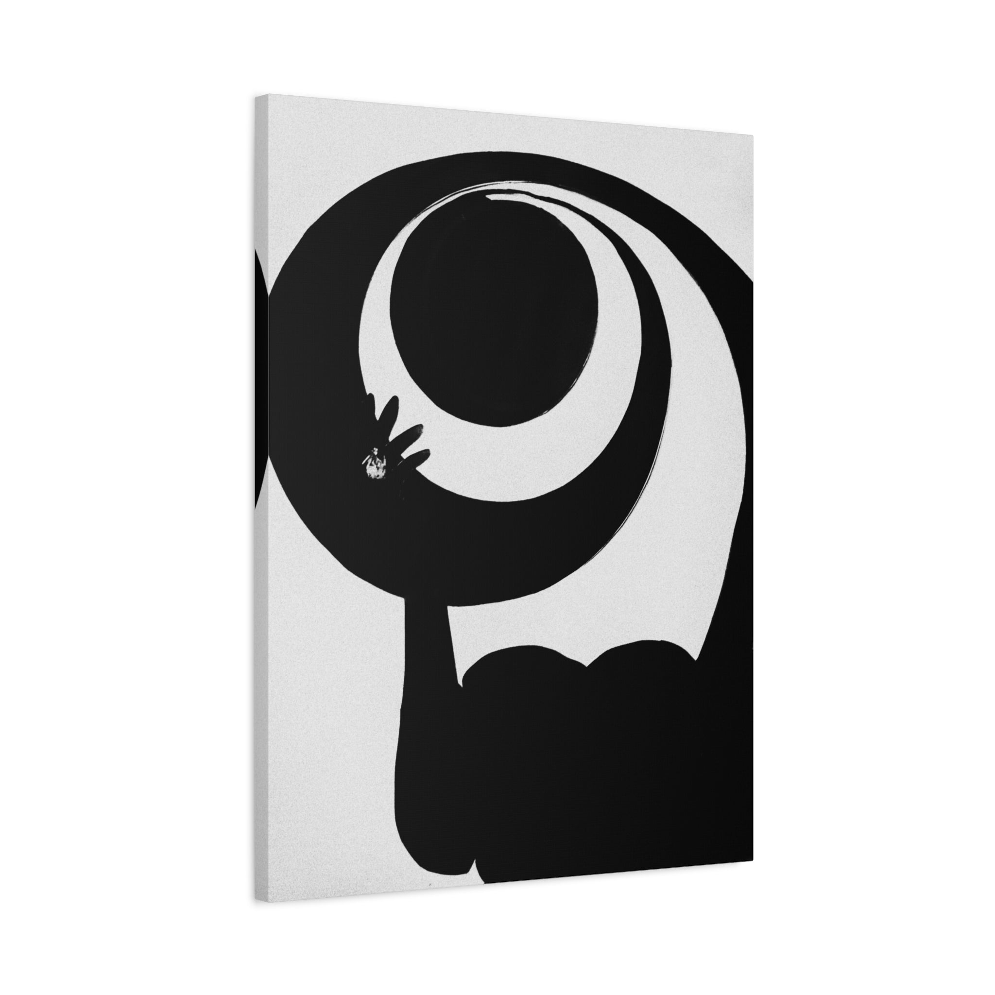 Abstract Black & White Canvas Art — Minimalist Spiral Silhouette