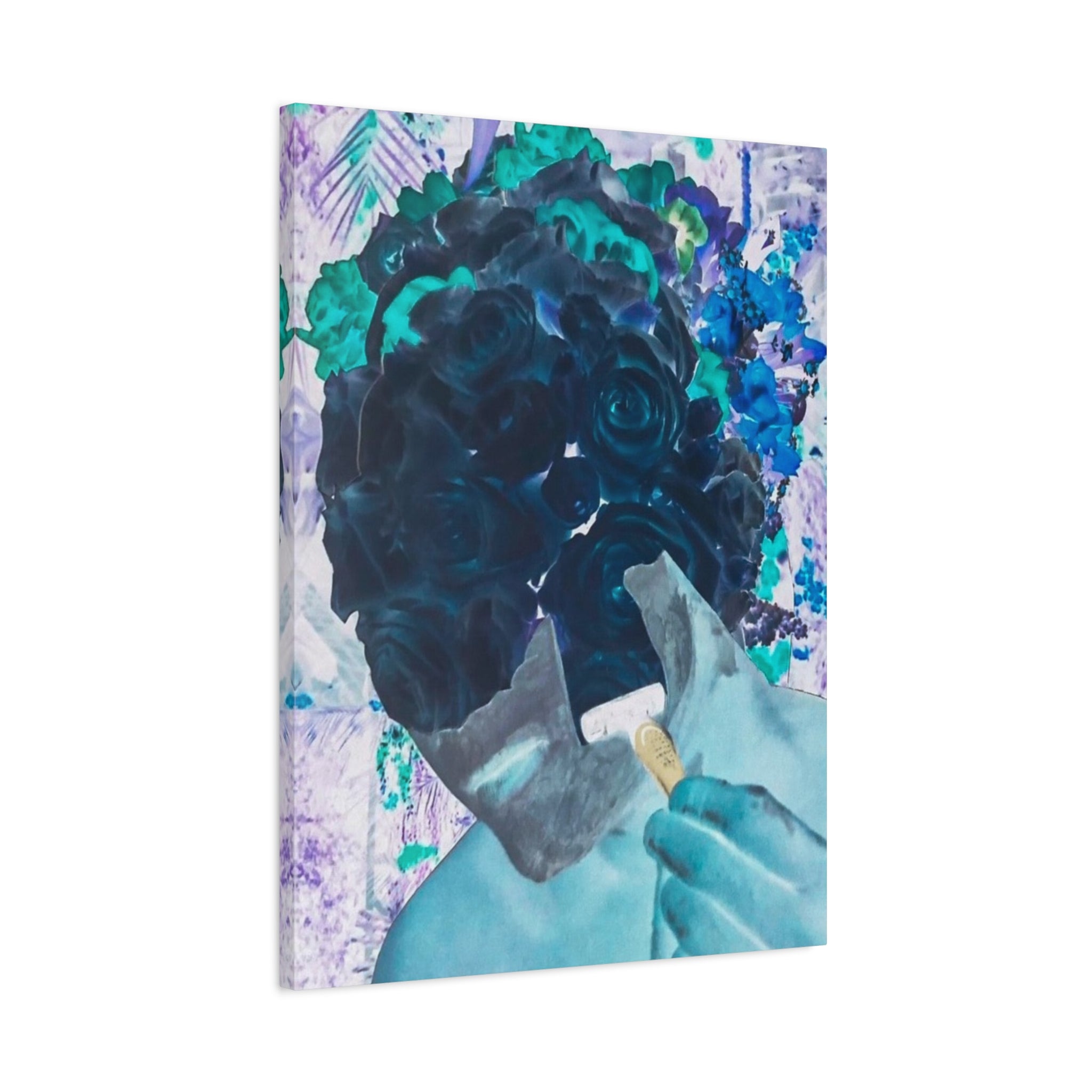 Abstract Floral Canvas Print — Surreal Rose Head Art on Stretched Matte Canvas