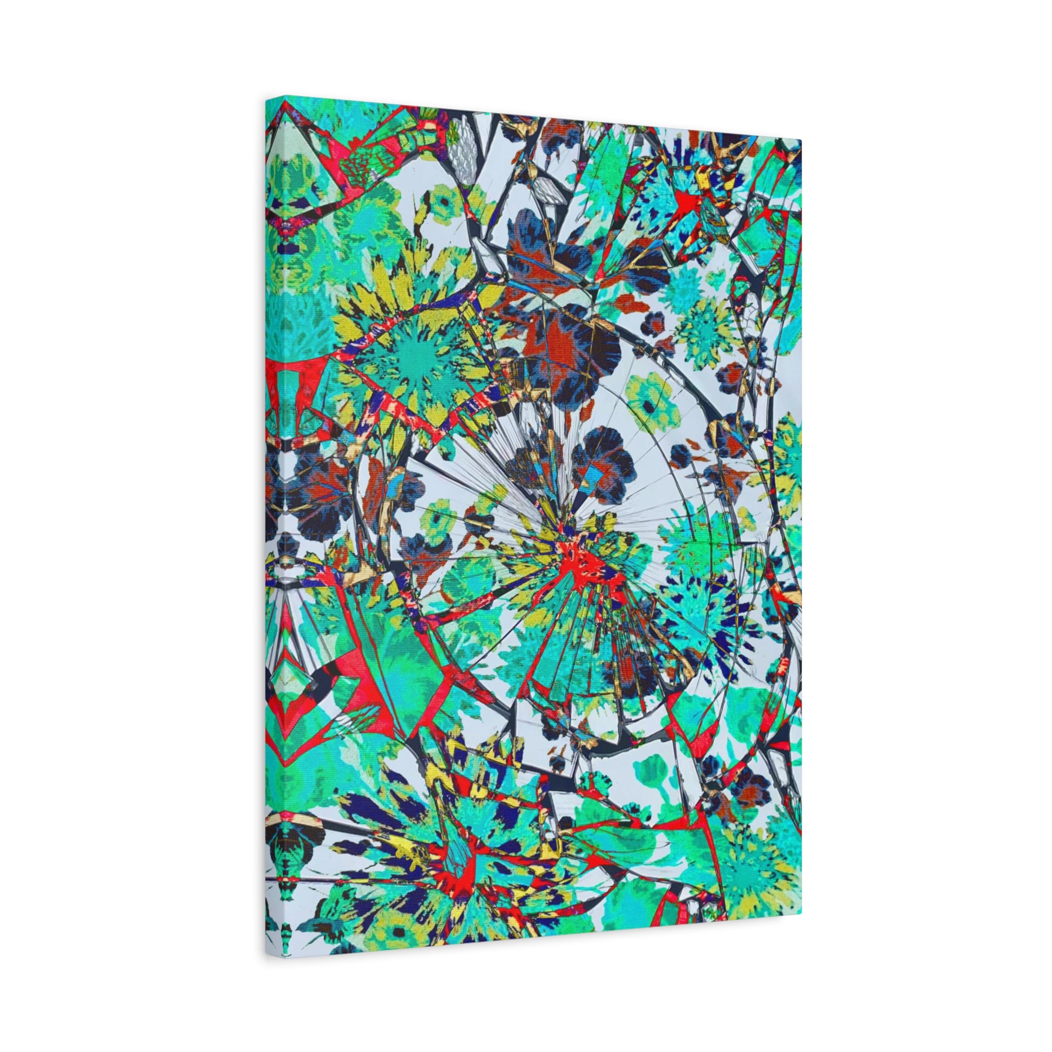 Abstract Floral Burst Matte Canvas Wall Art — Teal Red Stretched Canvas
