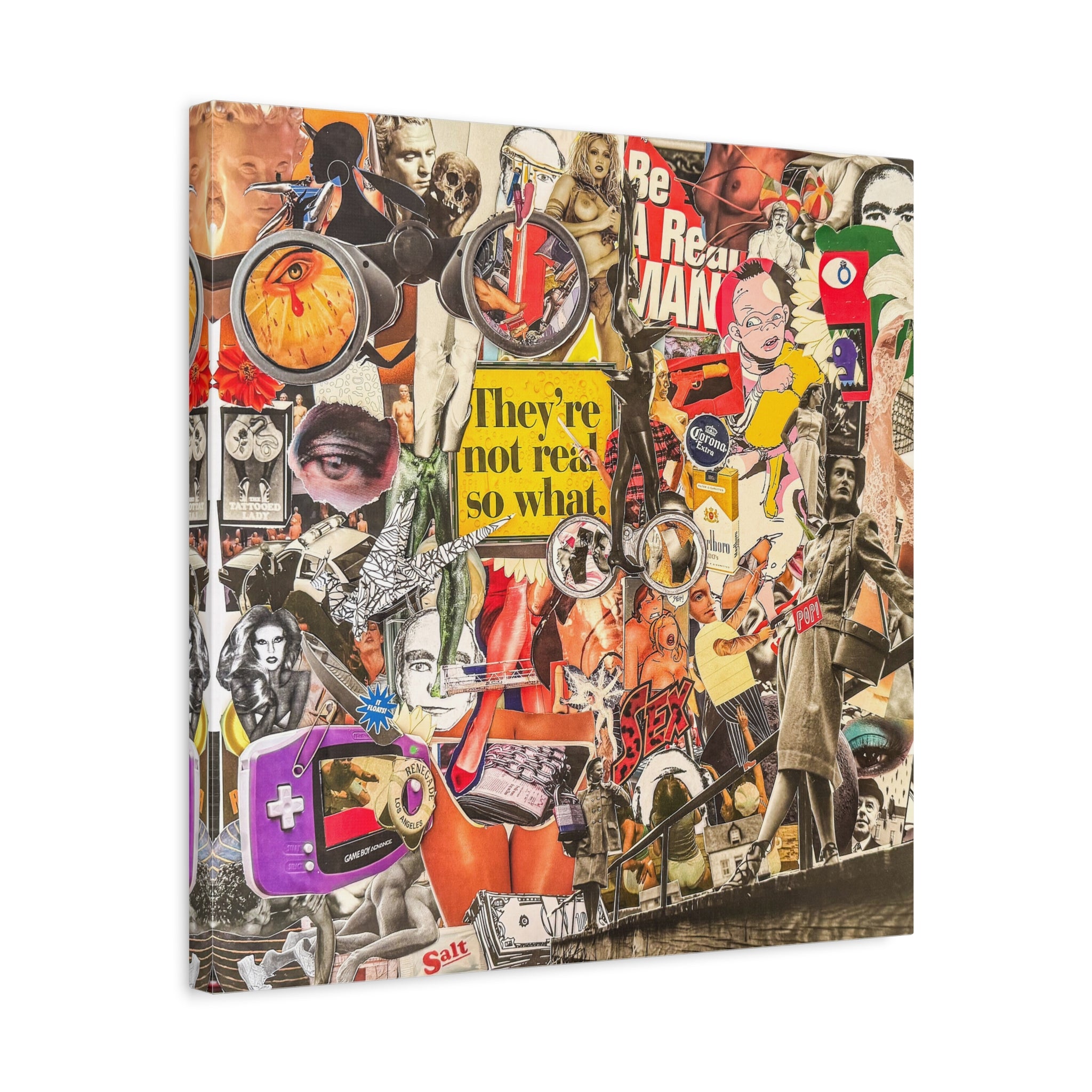 Surreal Collage Matte Canvas Print — "They're Not Real, So What" Stretched Wall Art
