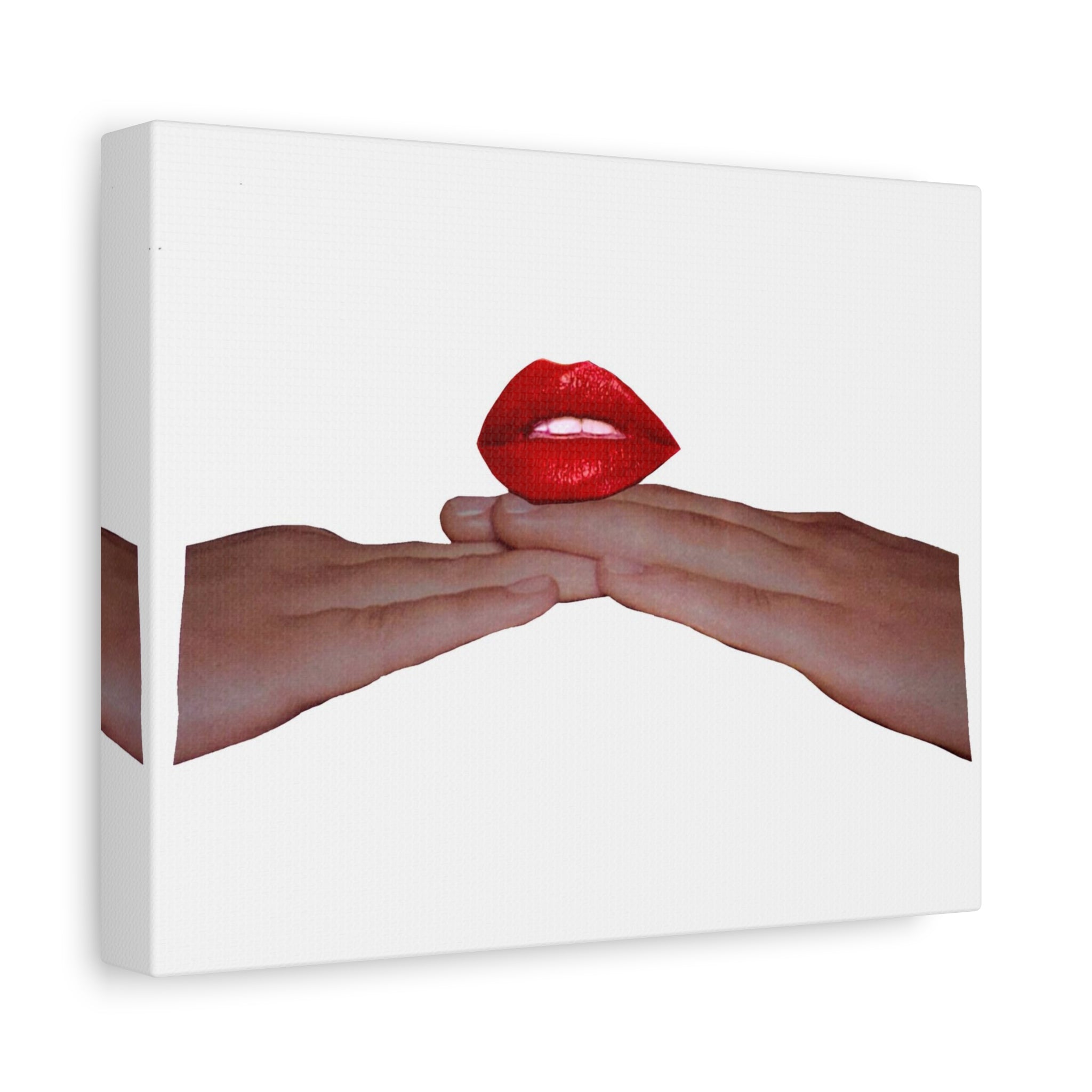 Red Lips Canvas Art — Minimalist Hands & Lips Wall Decor