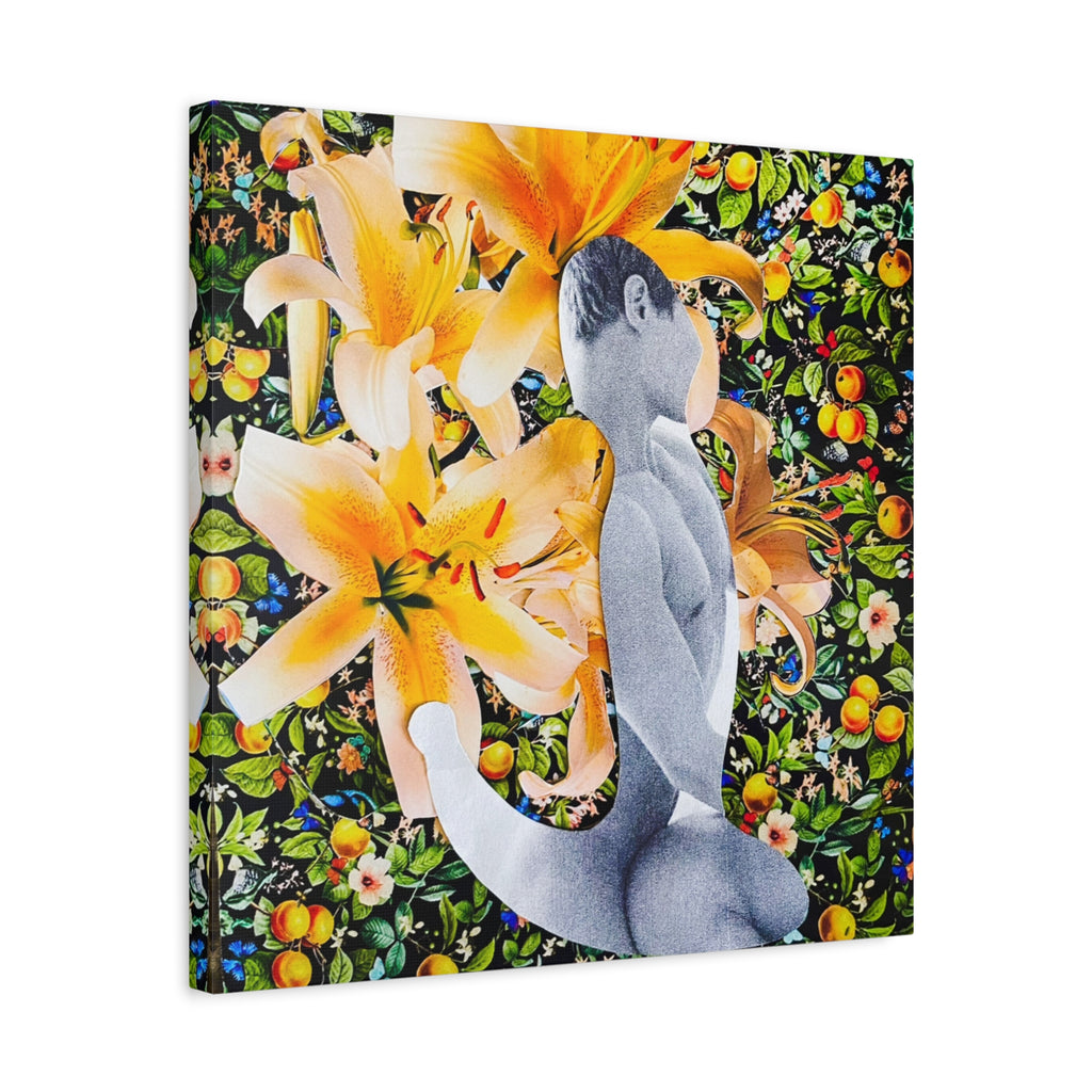 Floral Figurative Matte Canvas Print — Yellow Lily Surreal Art Stretched