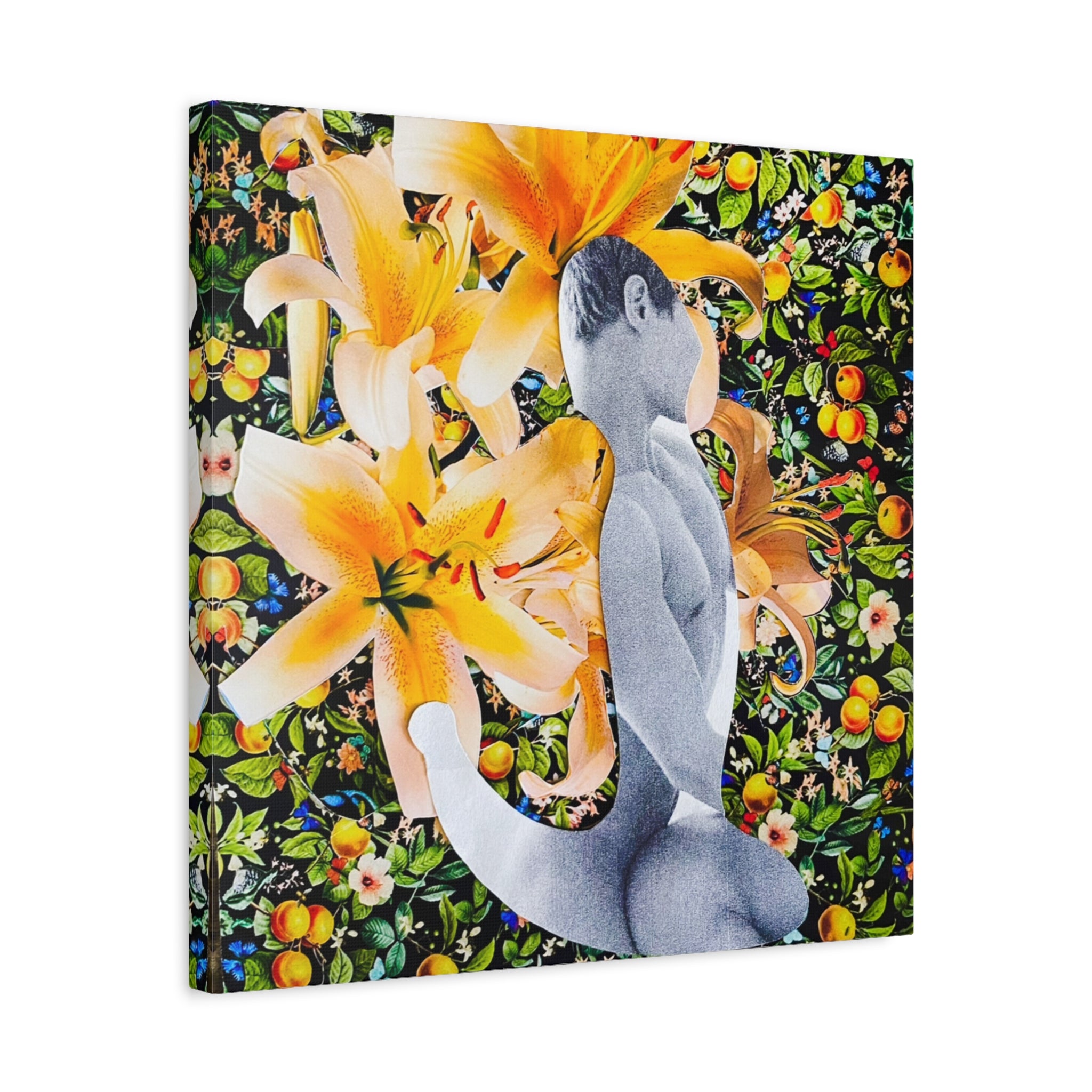 Floral Figurative Matte Canvas Print — Yellow Lily Surreal Art Stretched