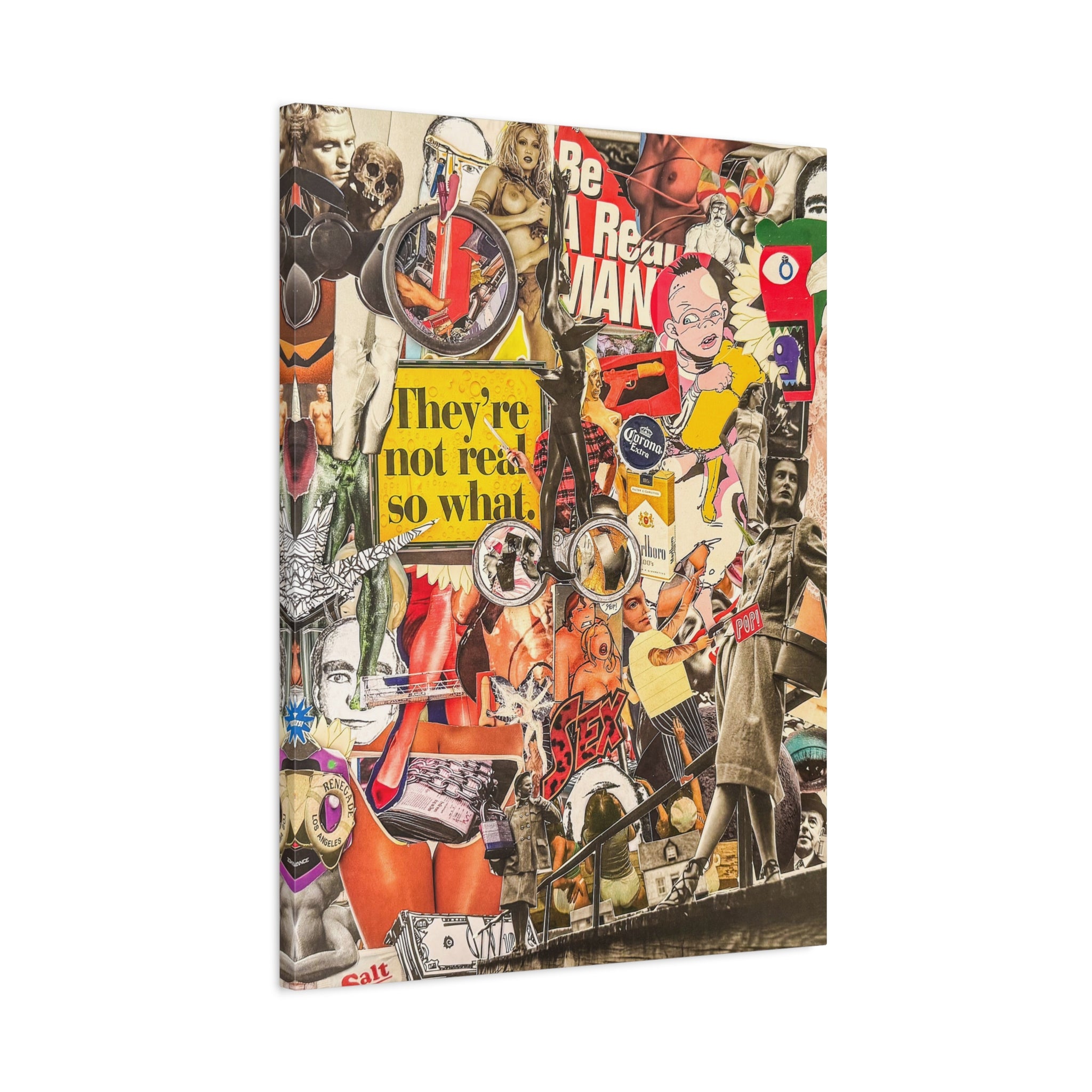 Surreal Collage Matte Canvas Print — "They're Not Real, So What" Stretched Wall Art