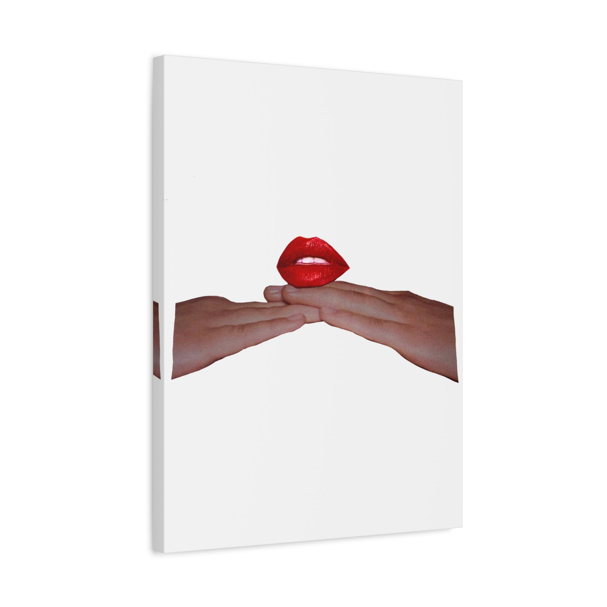 Red Lips Canvas Art — Minimalist Hands & Lips Wall Decor