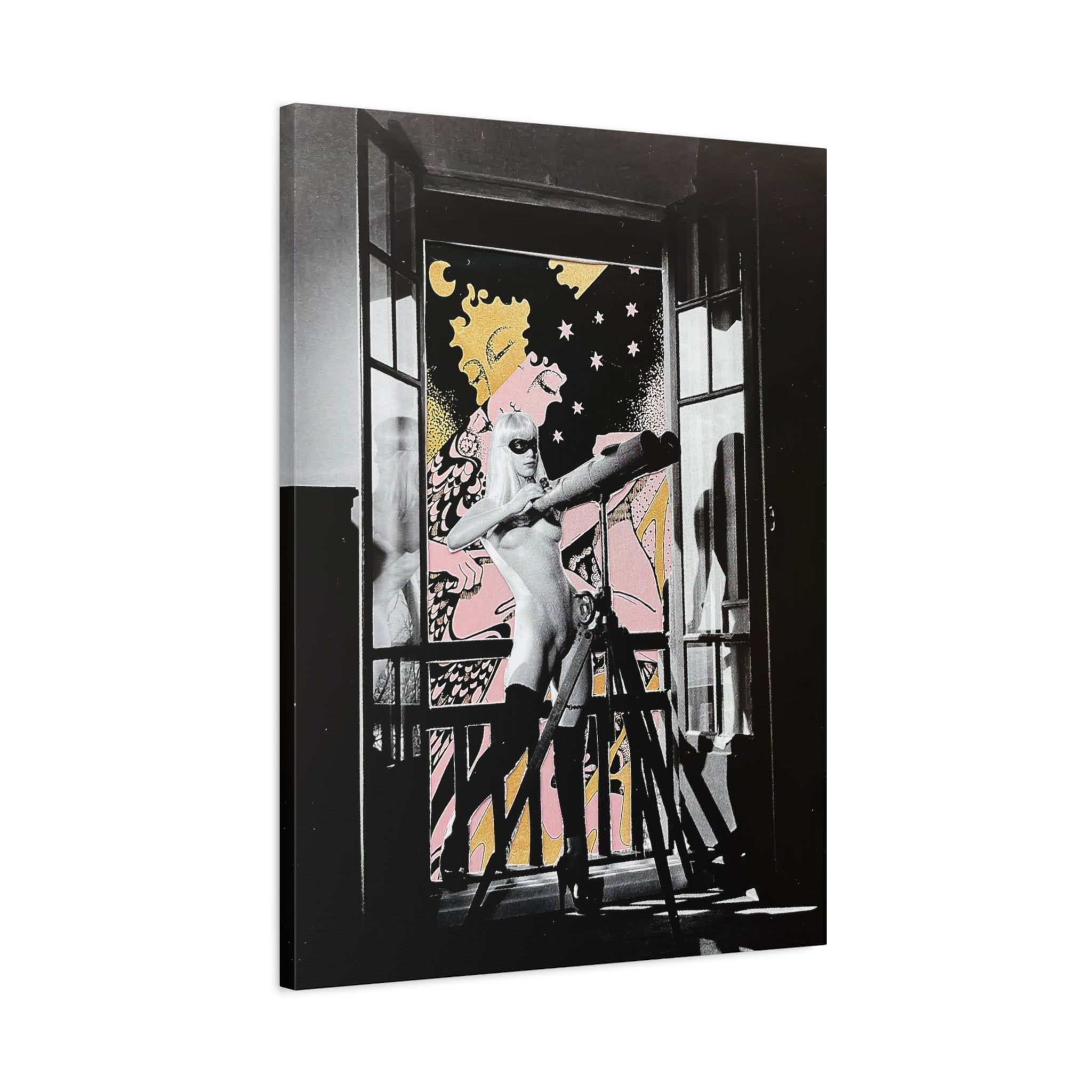 Surreal Pop Art Canvas Print — Nude Figure & Dreamscape Window